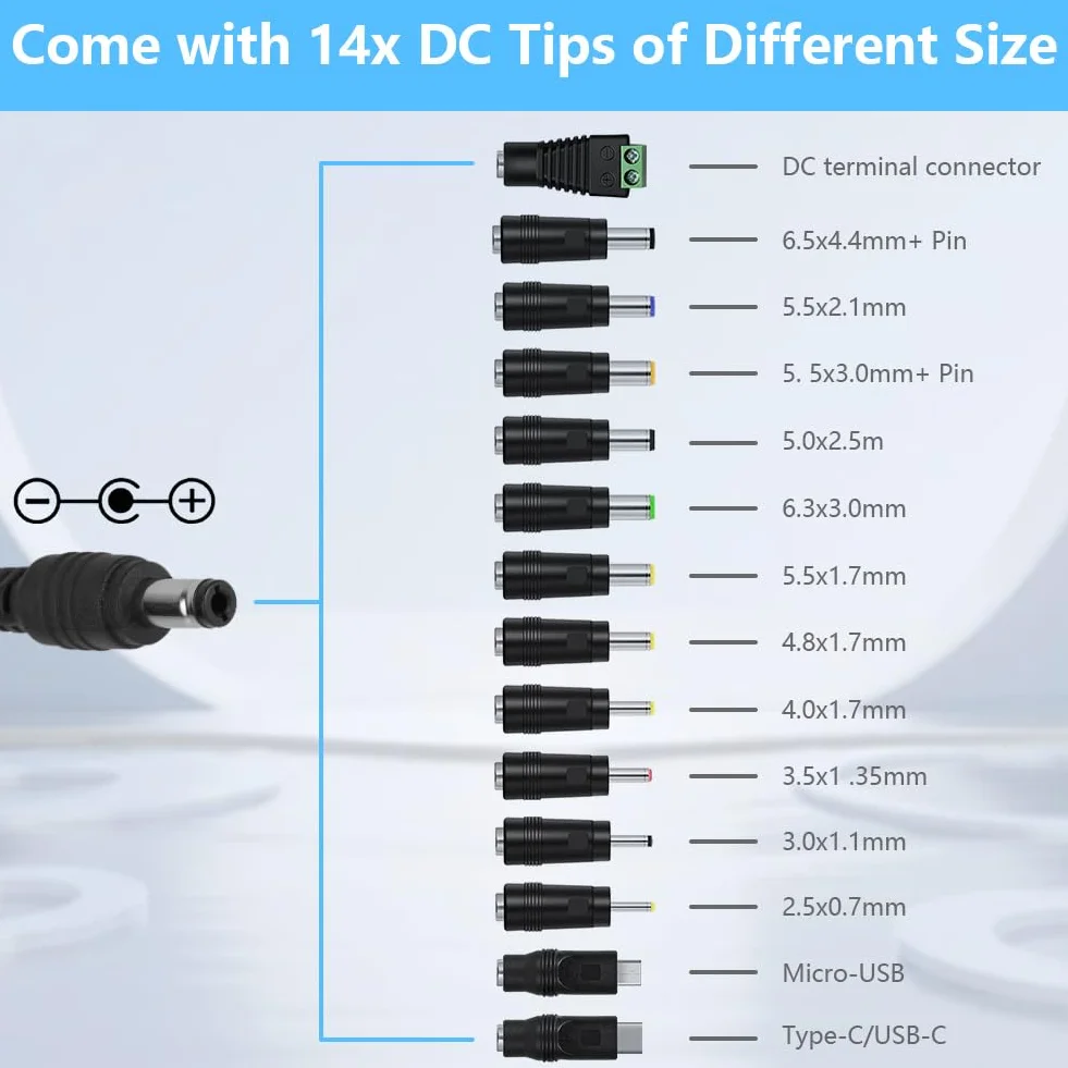 AXFEE Alimentation réglable 72W 24V 3A Adaptateur universel 11 DC pointes 100-240V AC à DC 3-24V