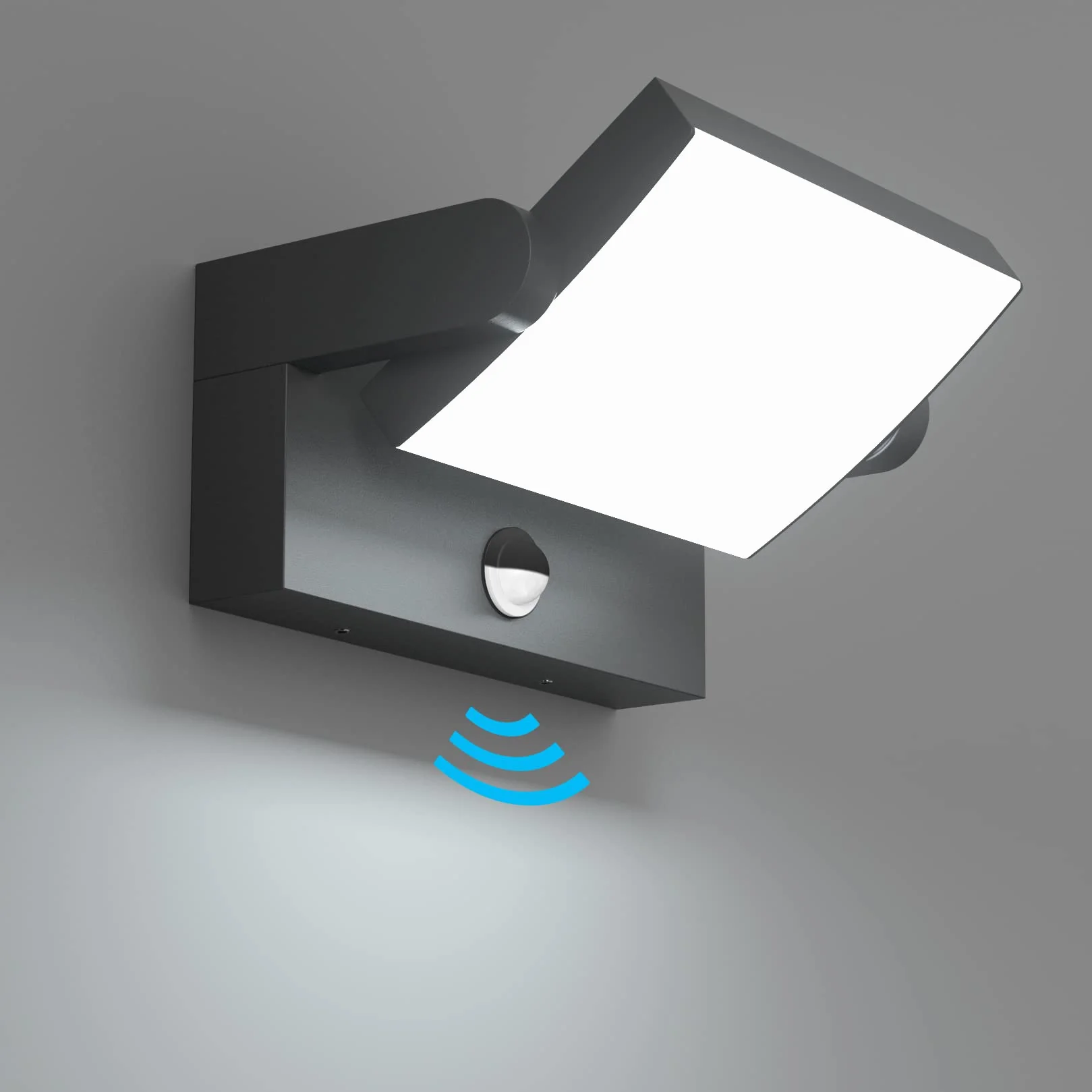 Applique Extérieure LED 24W avec Détecteur de Mouvement IP65 Noir Blanc Froid 5700K-6000K