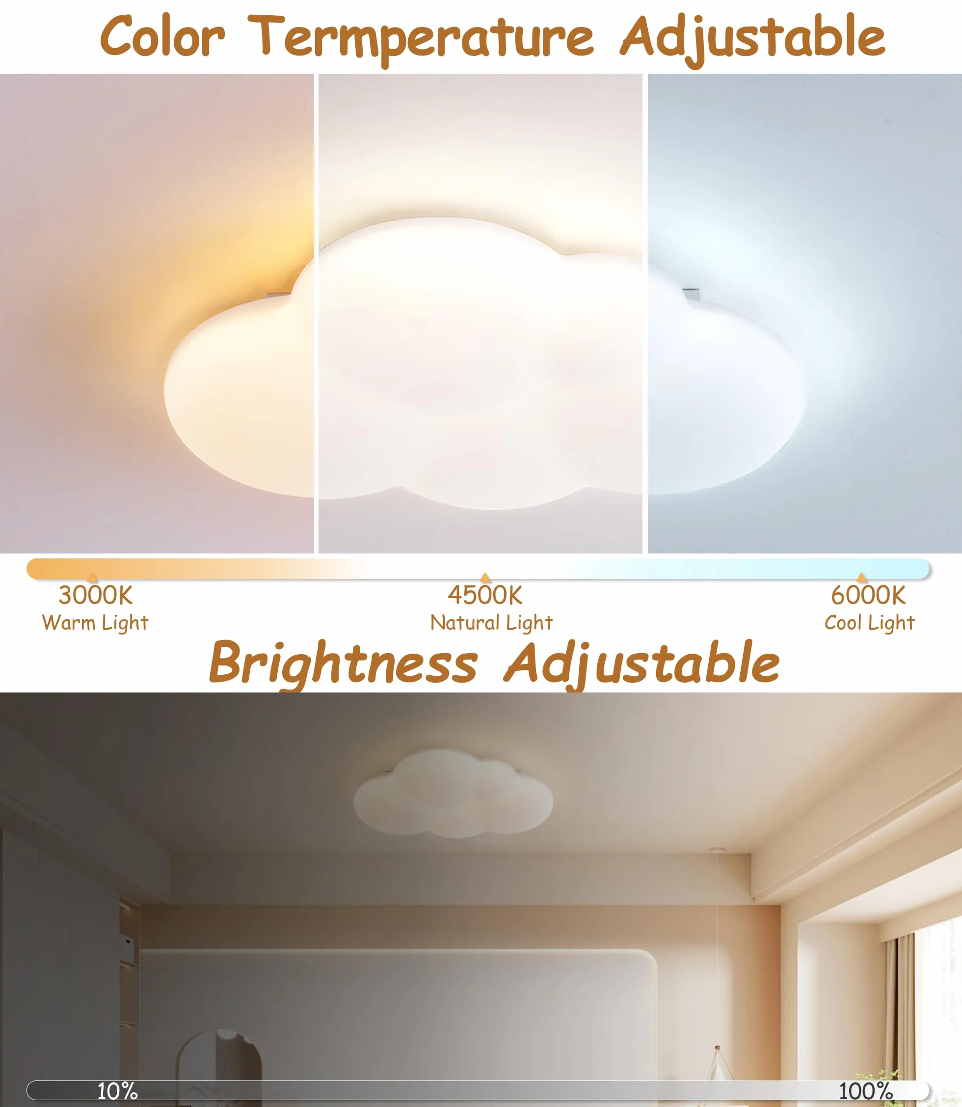 Plafonnier LED Nuage 40CM 3000K-6000K Lampe Plafond Enfant Chambre bébé