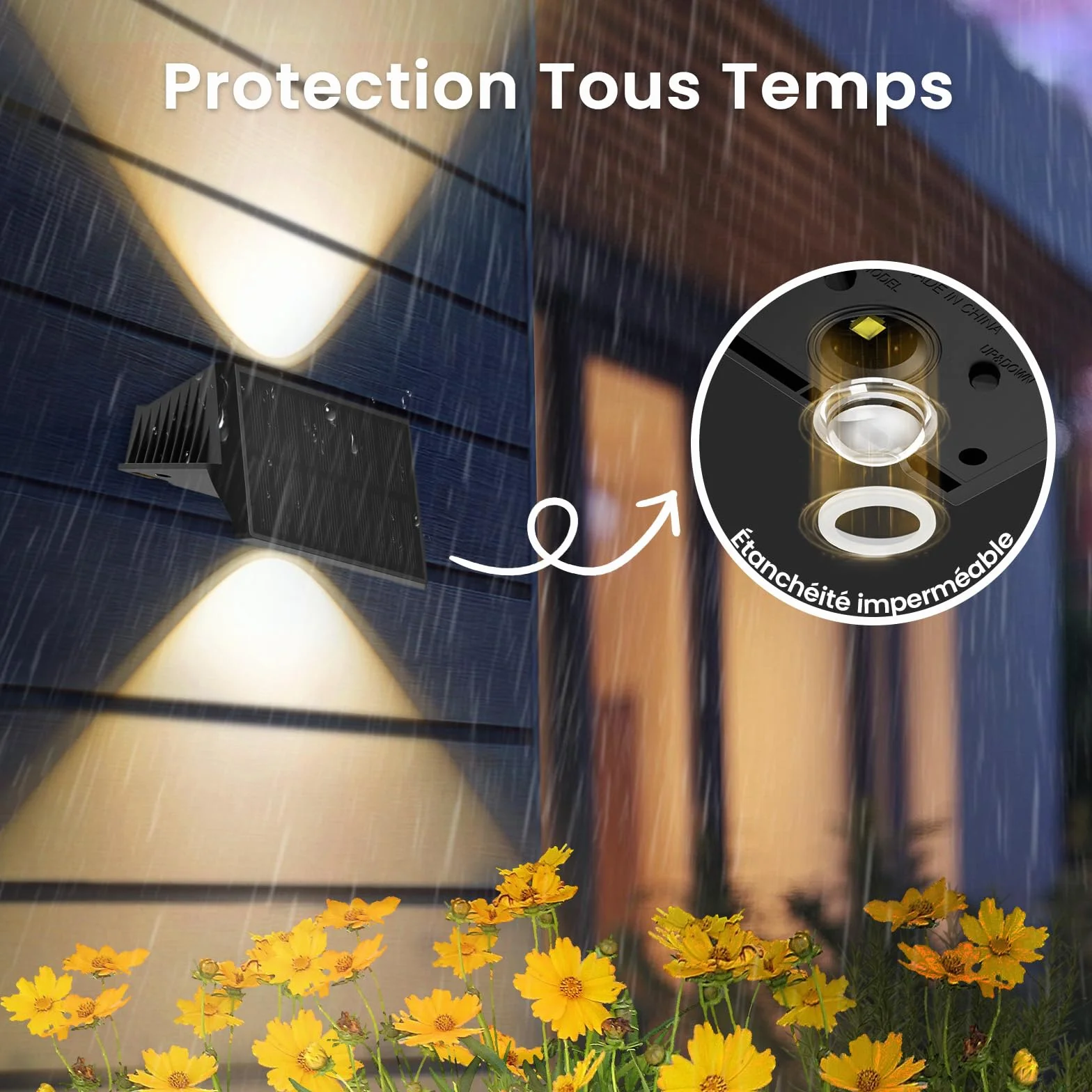 Lumière Solaire Extérieure Haut et Bas Lot de 6 LED Applique Murale Exterieur Blanc Chaud Éclairage Puissant 1000mAh Lampe Étanche IP67