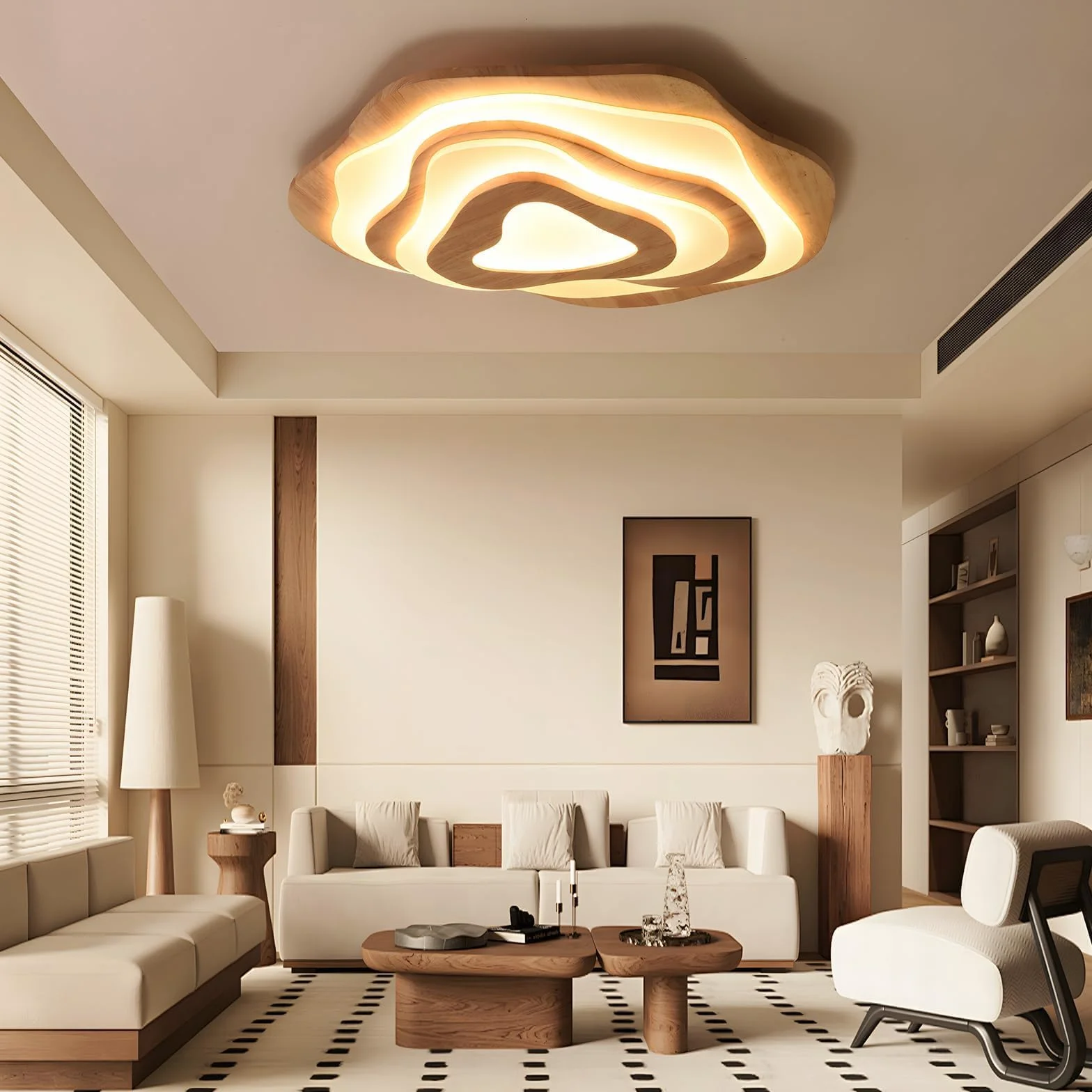 Plafonnier LED En Bois Ø57cm 50W 3500lm Intensité Variable 3000K-6000K Enfant Moderne