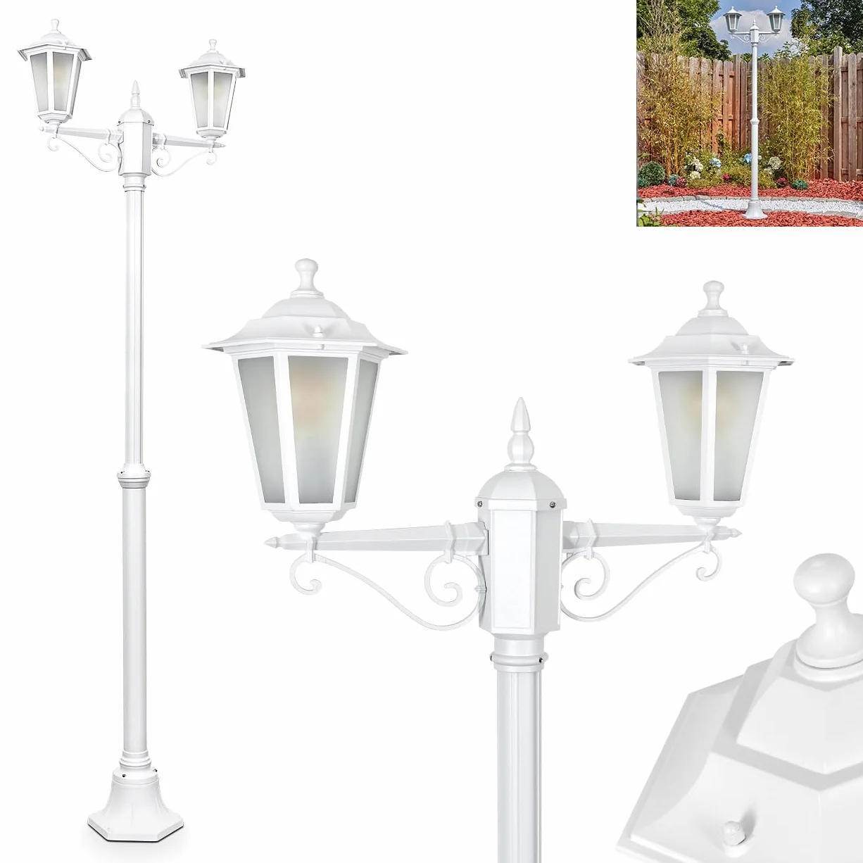Lampadaire Loria métal verre blanc dépoli 200 cm réglable 2x E27 IP44 vintage
