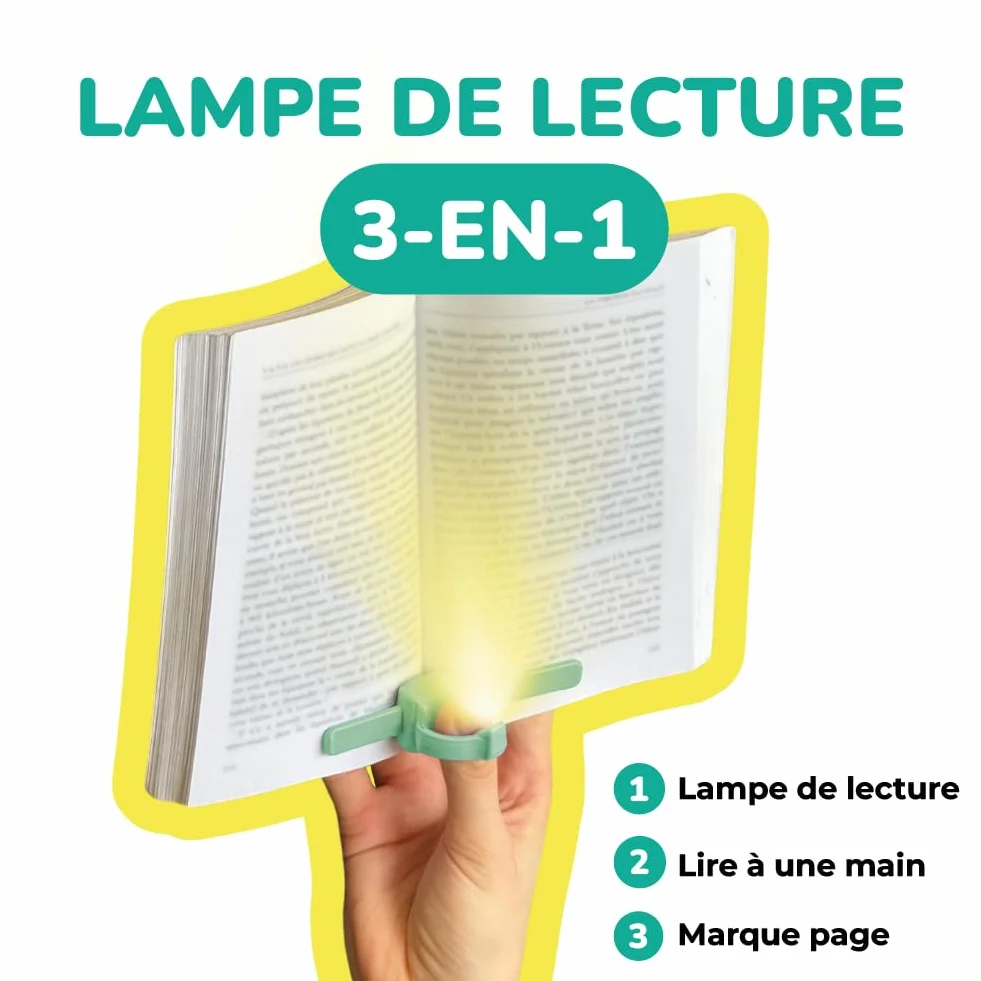 Lampe de lecture LED rechargeable lizia - Support de livre ergonomique à une main - Vert