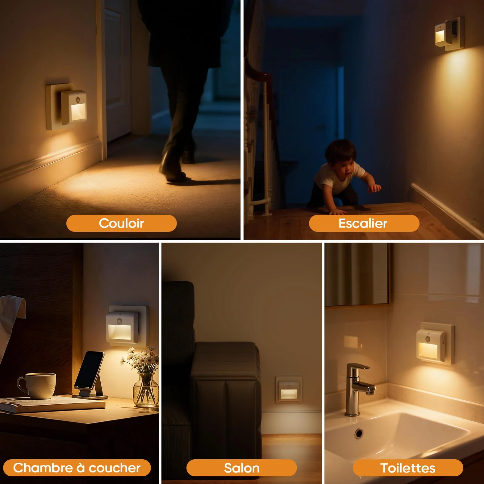Suright Lot de 2 Veilleuses de Prise avec Détecteur de Mouvement, Lumière Blanc Chaud, 3 Modes Gradation pour Enfants