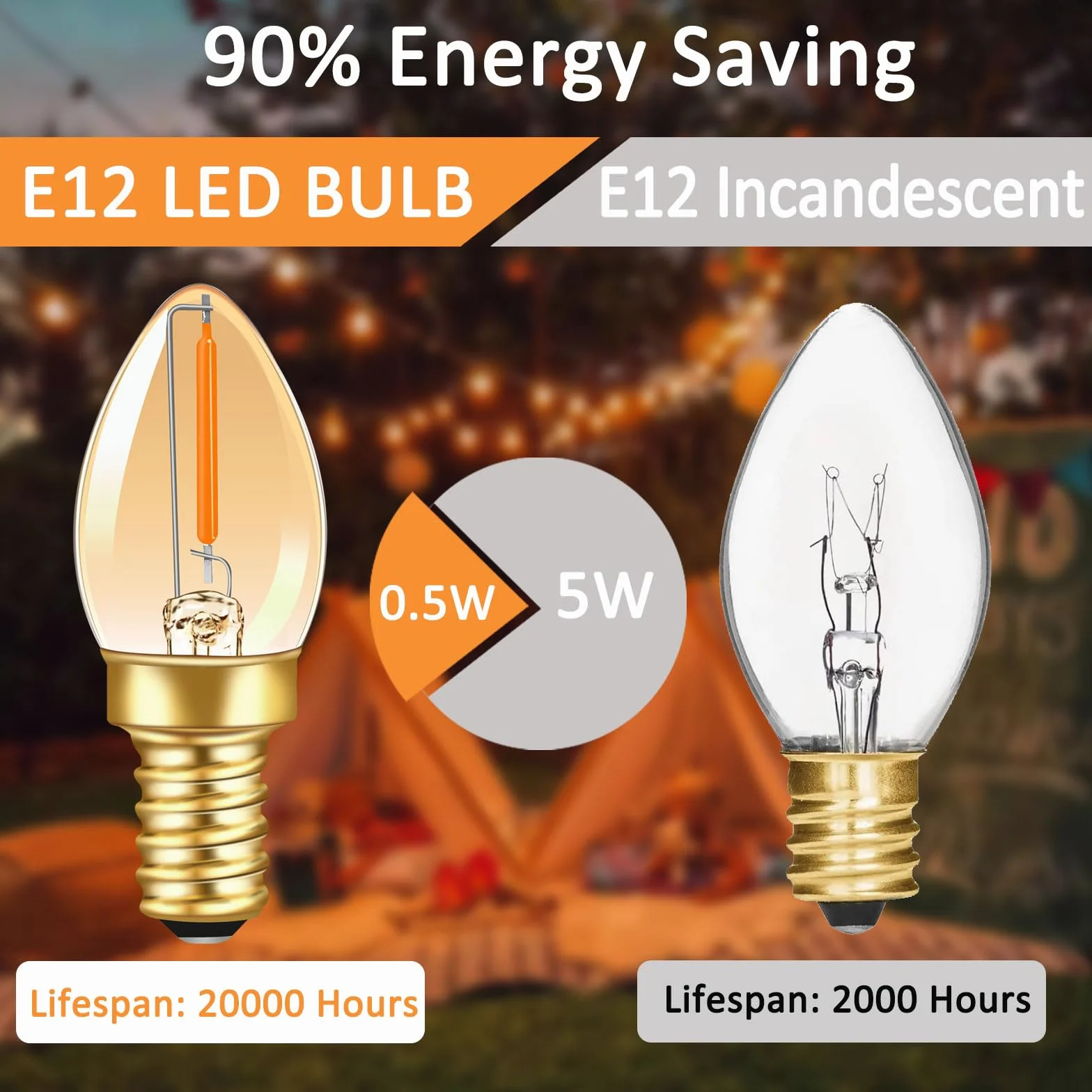 Ampoule LED C7 E12 230V 0.5W Vintage Edison Blanc Chaud Ambre 50LM 2200K Non Dimmable Lot de 2