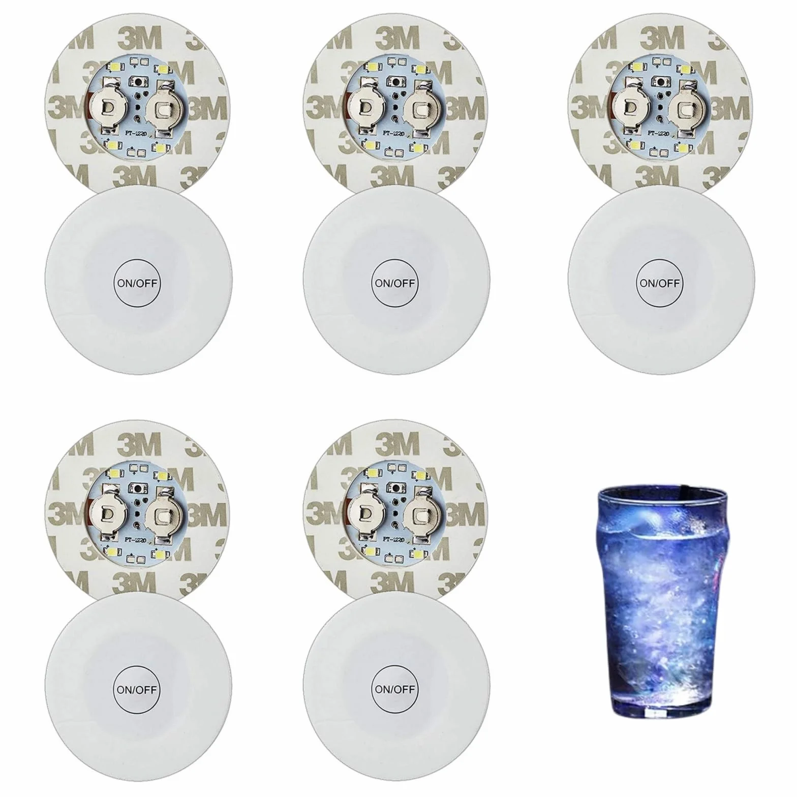 Lot de 6 Lampes Bouteilles Autocollantes LED 3 Modes Dessous de Verre Lumineux pour Fête Mariage Bar