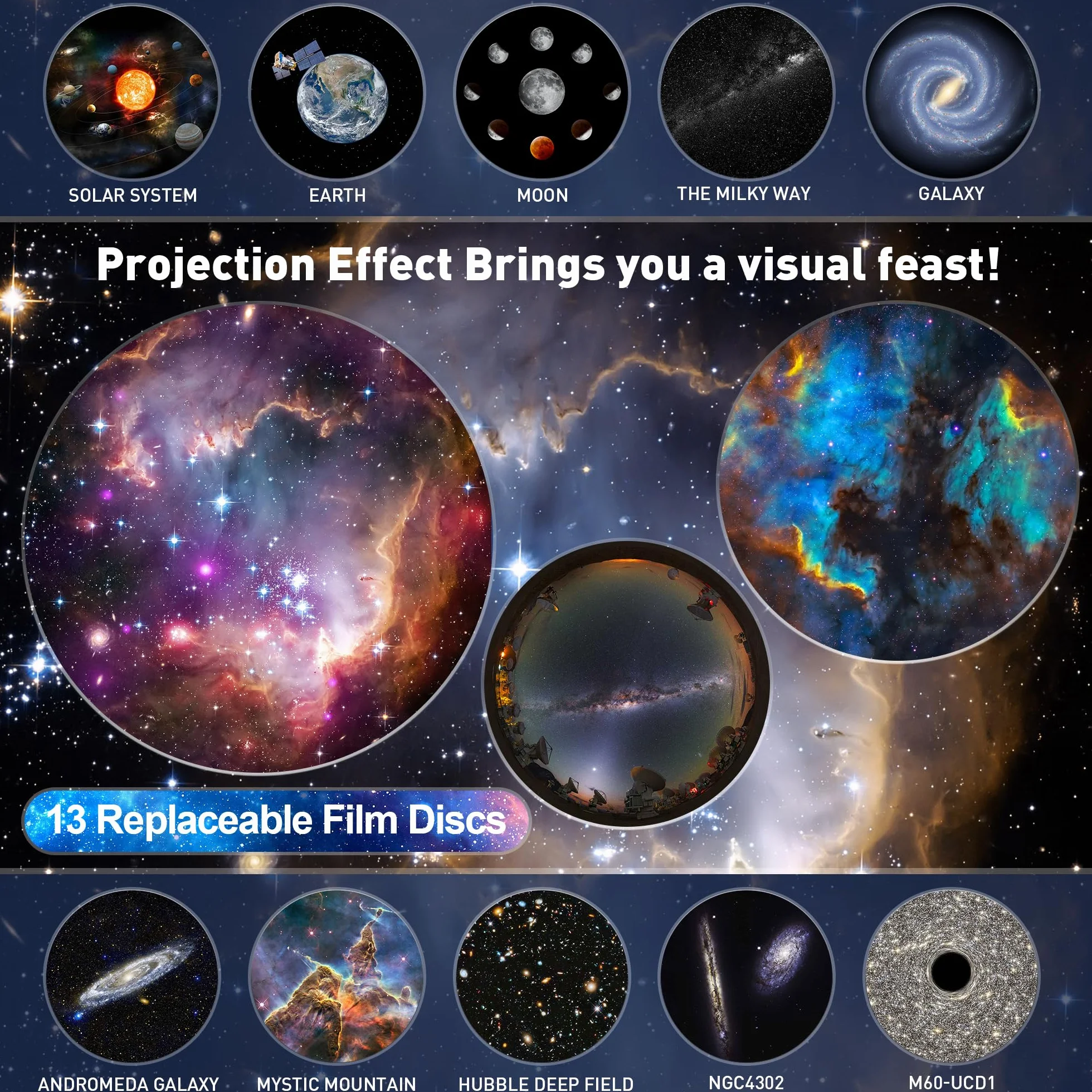 Projecteur d'étoiles de Planétarium avec 13 Disques de Film, Veilleuse de Ciel étoilé Réaliste