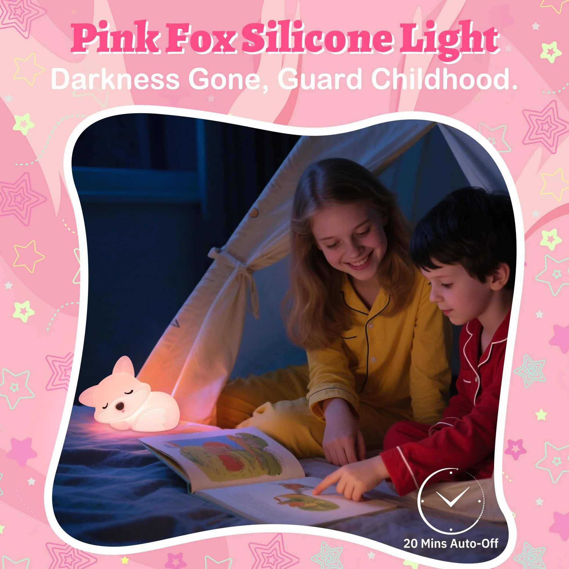 Lampe renard rose en silicone à intensité variable veilleuse enfant décoration