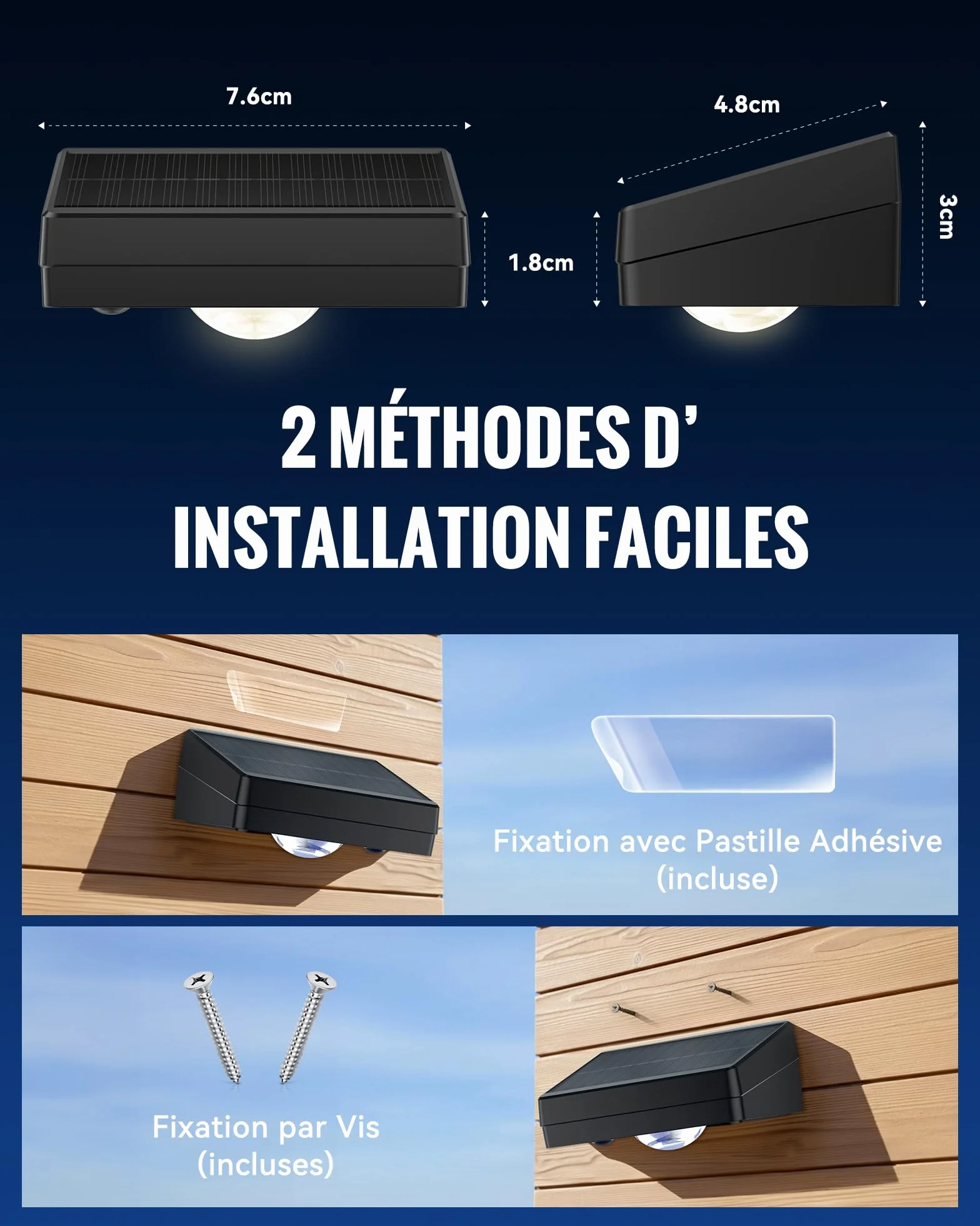 Applique Solaire Exterieur 6PCS, Lampe Solaire Spot Murale Extérieur, 3 Températures de Couleur, IP65 Étanche