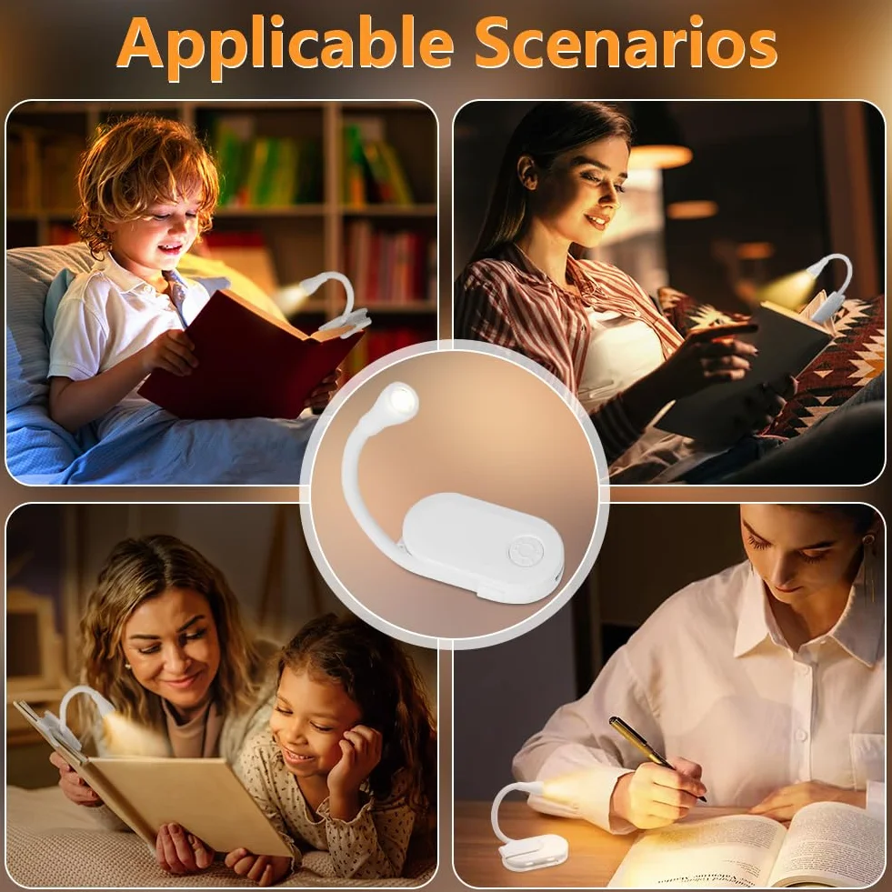 Lampe de Lecture à Pince LED 360° Luminosité Réglable 3 Couleurs Portable