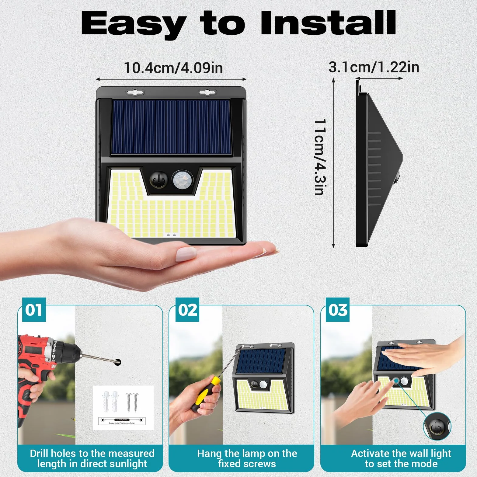 Lampe Solaire Extérieur Lot de 6, IP65 Étanche 3 Modes Détecteur de Mouvement pour Jardin Garage Carport