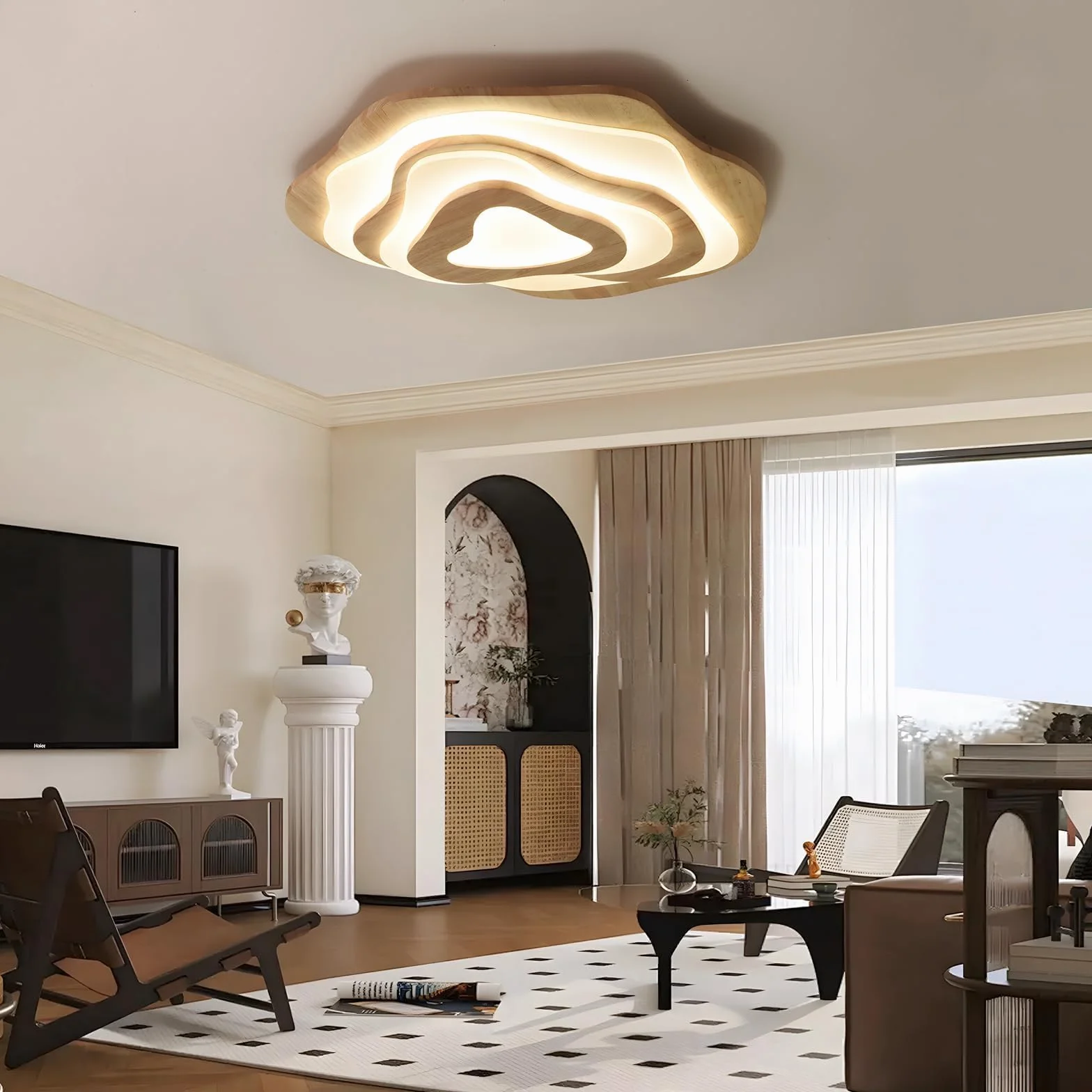 Plafonnier LED En Bois Ø57cm 50W 3500lm Intensité Variable 3000K-6000K Enfant Moderne