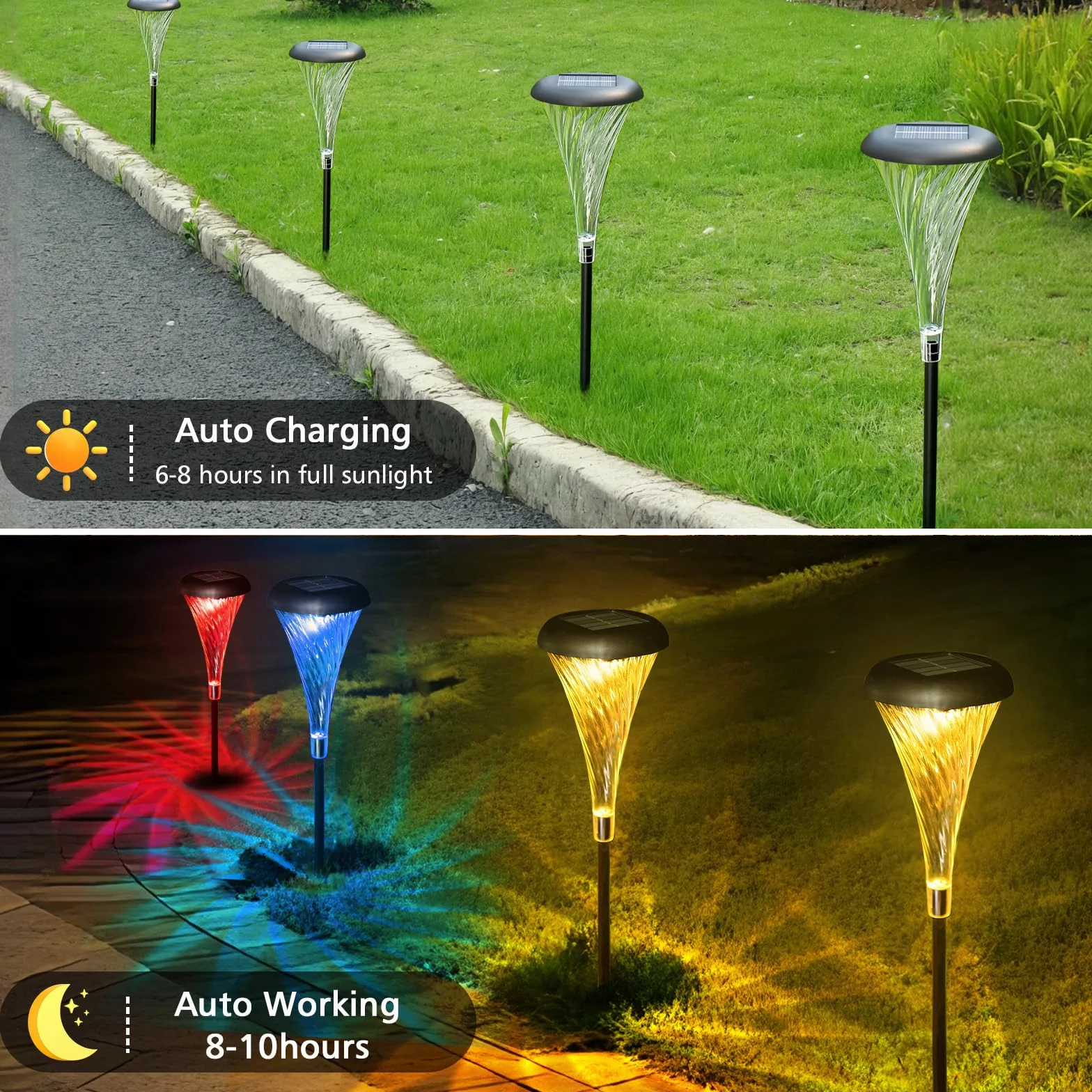 Joltix Lampe Solaire Extérieur Jardin 4 Pack LED Colorée Blanche Chaude Étanche Allée Patio