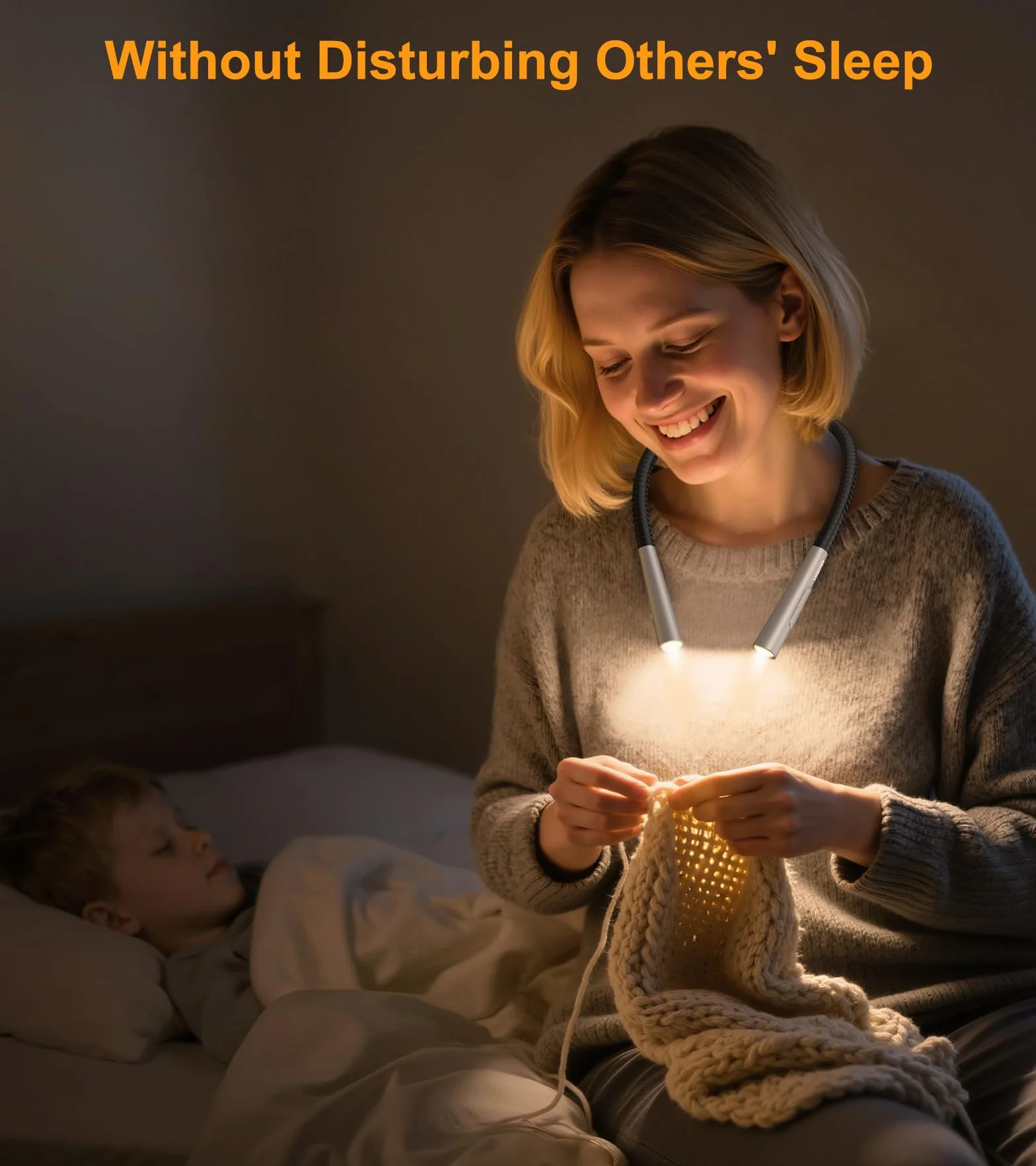Gritin Lampe de Lecture de Cou Rechargeable, 4 Couleurs Protection des Yeux, 5 Luminosité, Gradation en Continu, Minuterie 30-min, 80H Autonomie