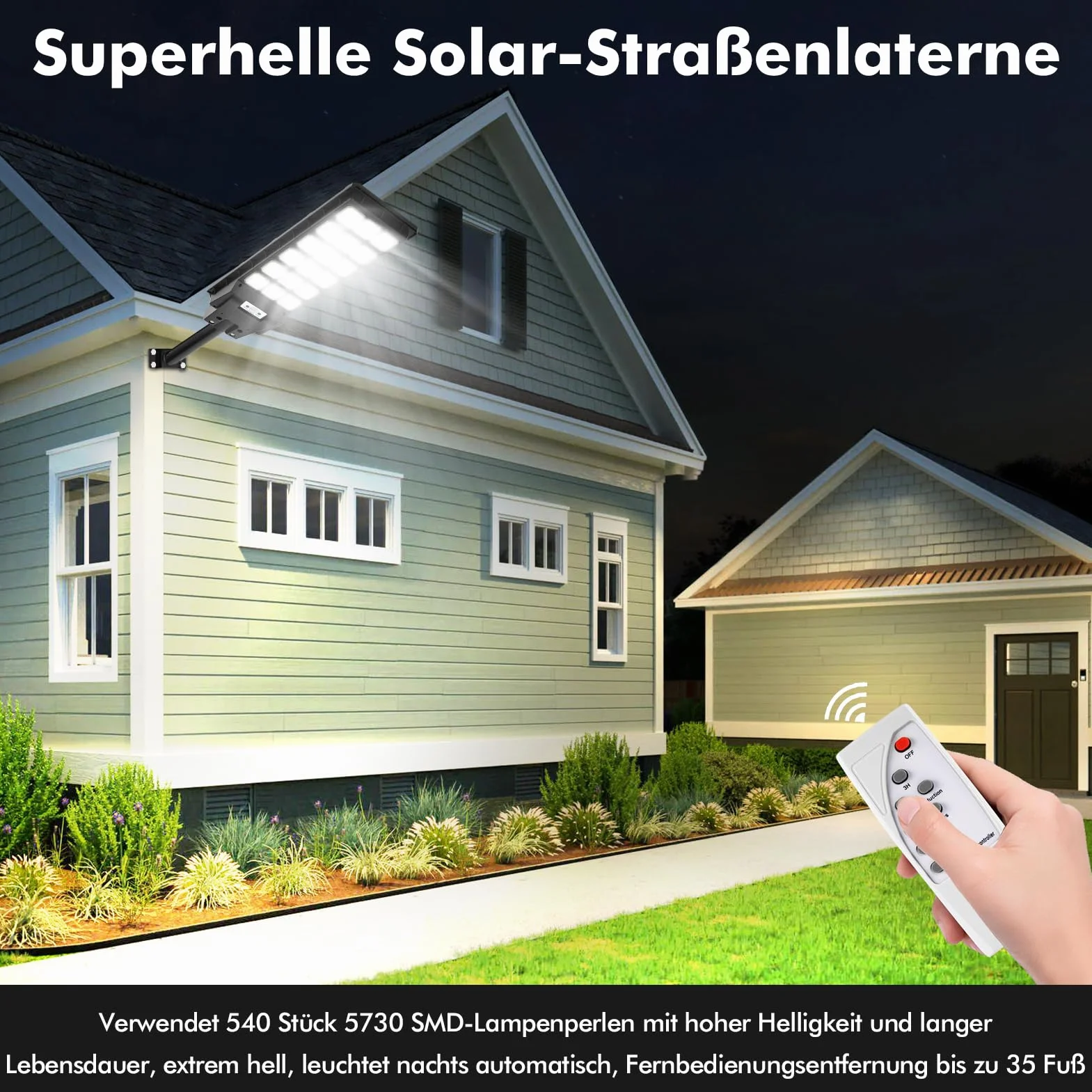 Lampadaire Solaire LED 600W Extérieur IP65 Étanche 6500K Détecteur de Mouvement