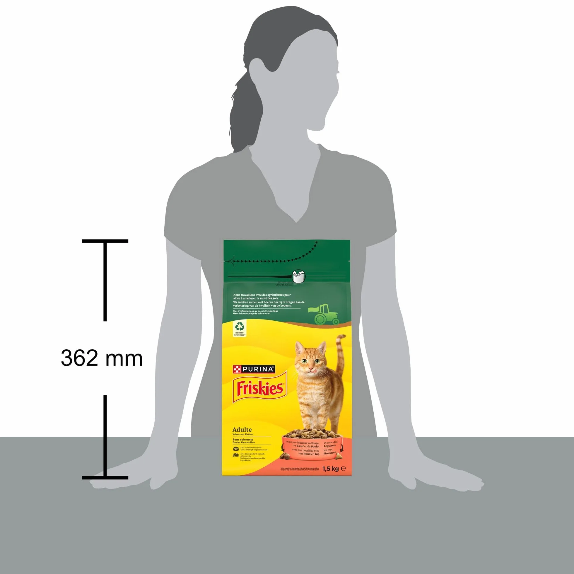 FRISKIES Chat Croquettes complètes pour Chats Adultes au Boeuf Poulet Légumes 1,5 KG