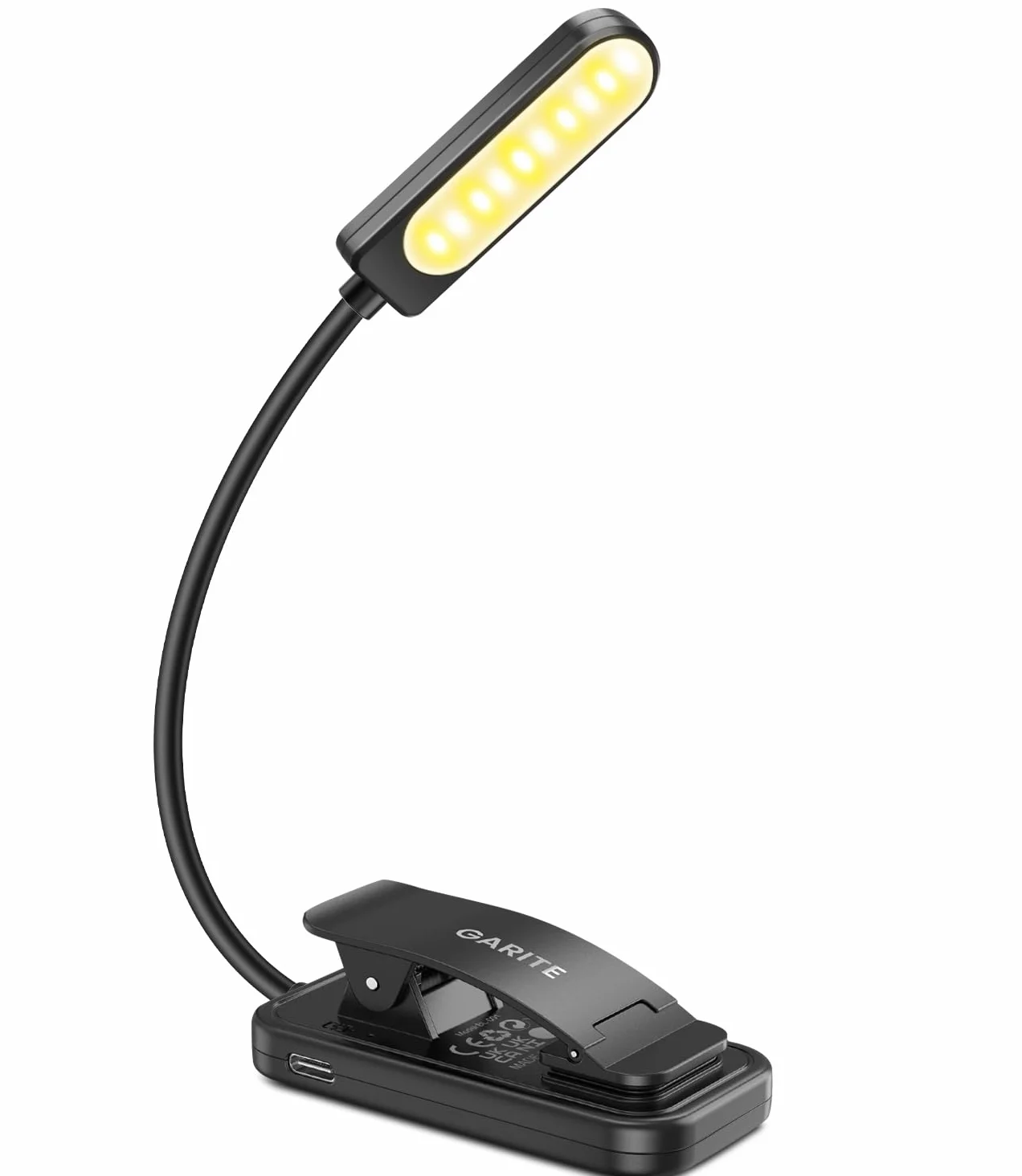 GARITE Lampe de Lecture 10 LED Rechargeable Clip, Gradation 100%-10% 3 Couleurs, Cou Flexible 360°, Lampe Livre Nocturne