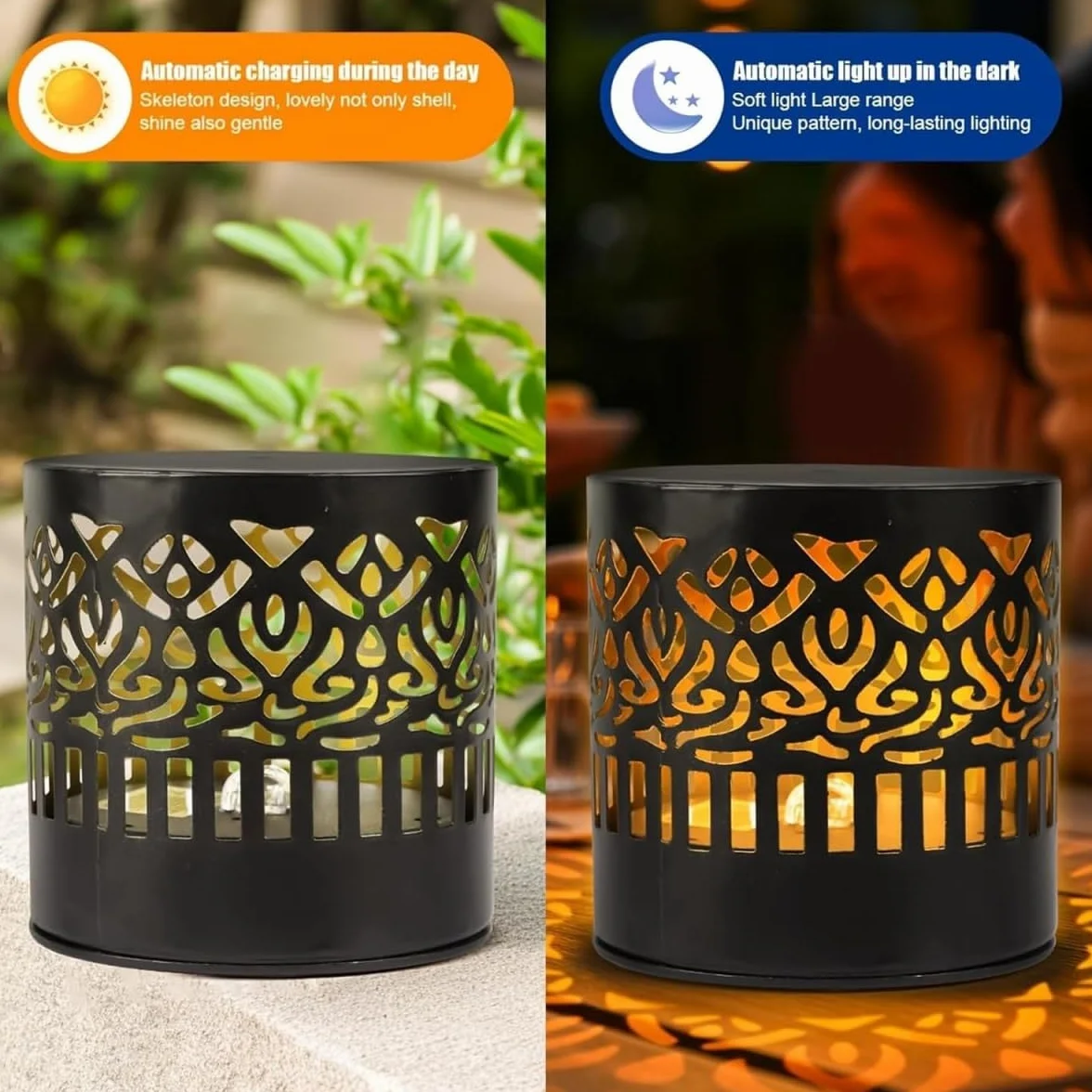 Lampes solaires décoratives mandala métal étanches extérieur pour terrasse jardin patio