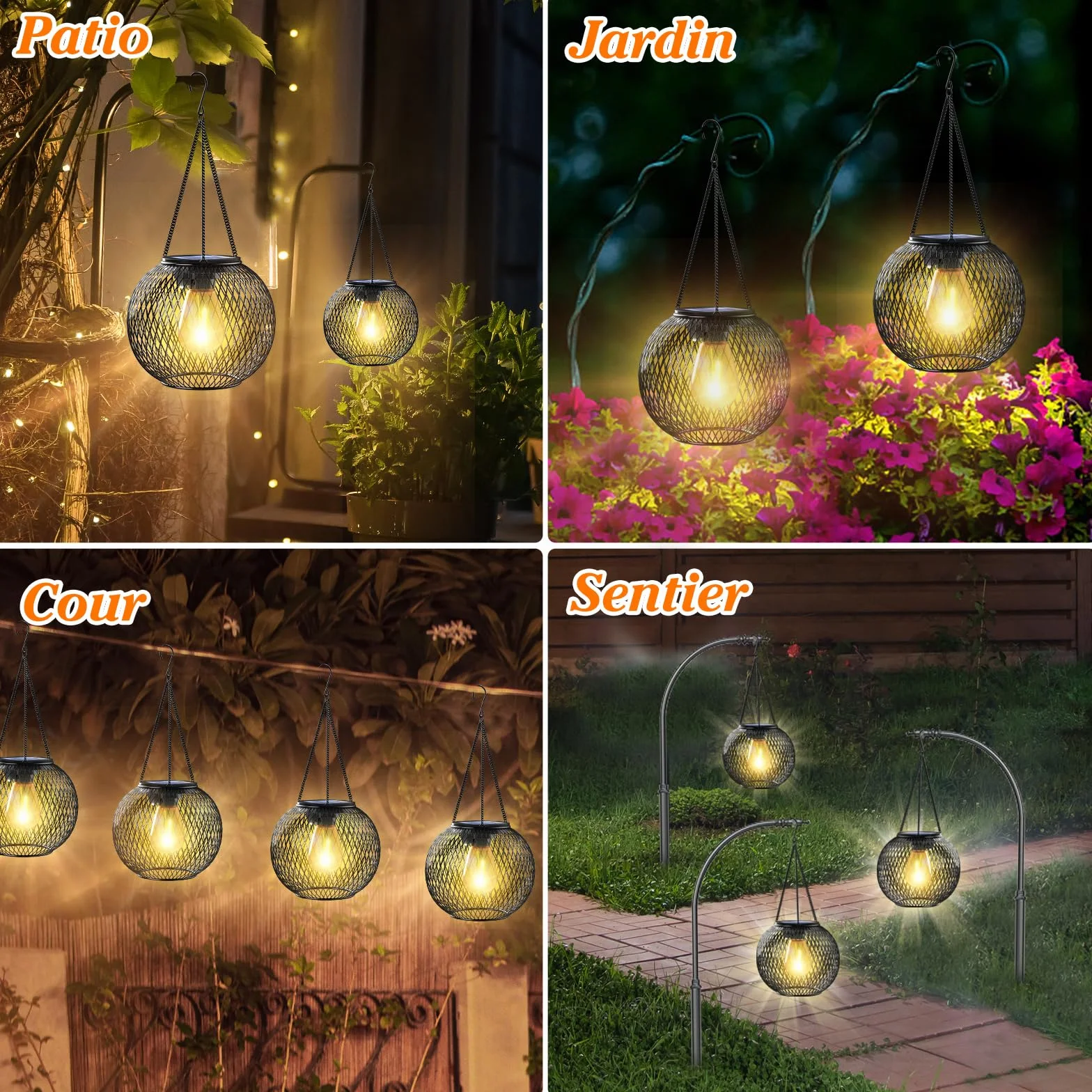 Lanterne Solaire Exterieur Jardin IP65 Étanche Led Blanc Chaud Suspendue Halloween Noël 2 Paquet