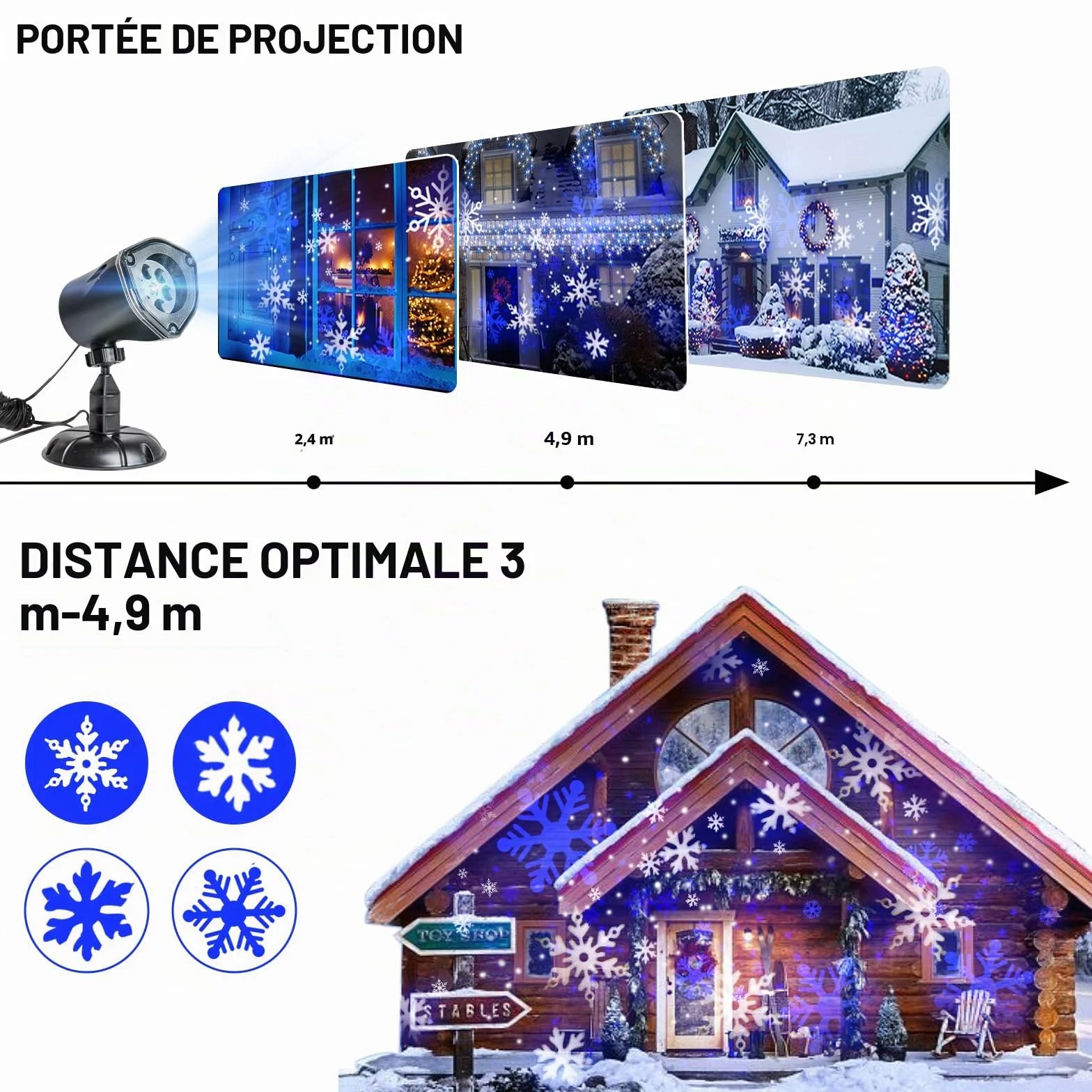 EAMBRITE Projecteur LED Noël flocons de neige 3 modes intérieur extérieur