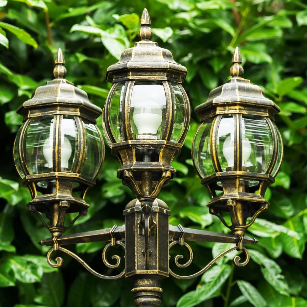 Candélabre Kobe lampe d'extérieur antique métal brun 3 branches 215 cm E27 IP44