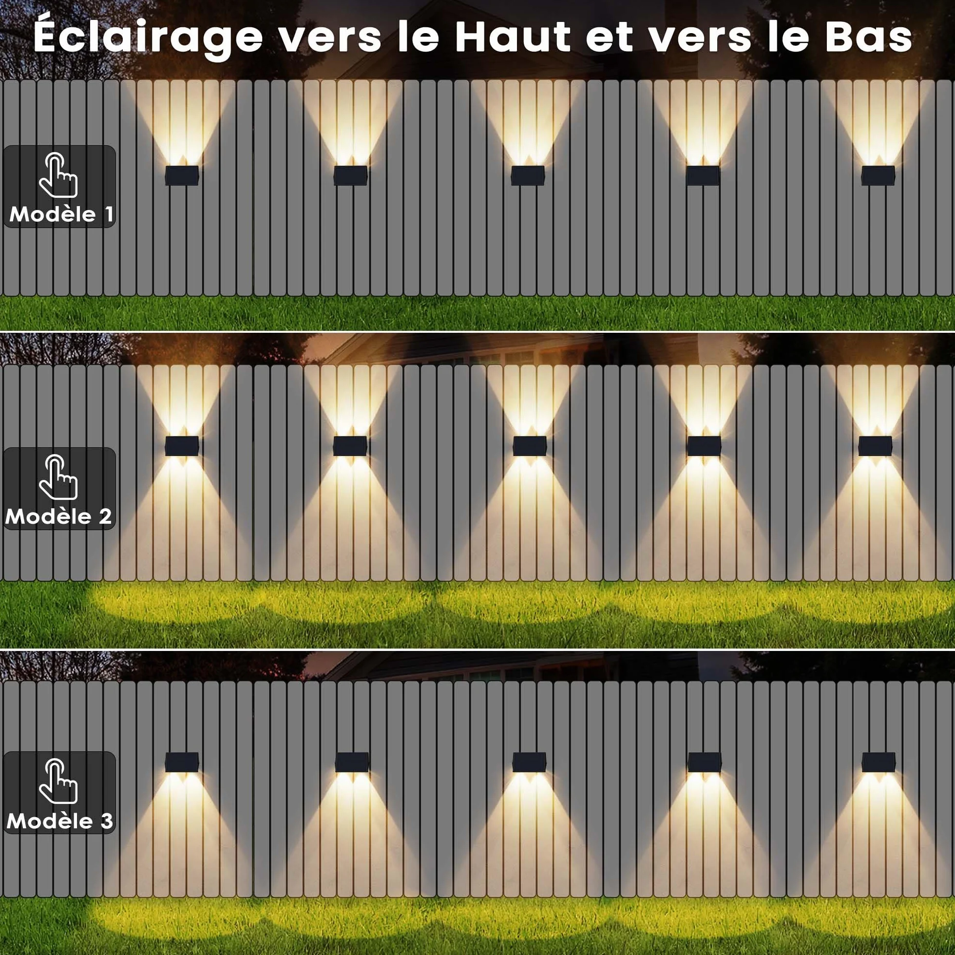 Applique Solaire Extérieur 4 Articles Blanc Chaud 1500mAh IP67 Étanche 100 Lumens Lumière Murale Sans Fil