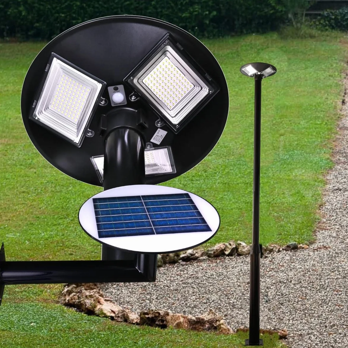 Jandei Lampadaire solaire LED 1500 lumens IP65 batterie 12 000 mAh capteur de mouvement 6-8 m éclairage blanc neutre 4200 K