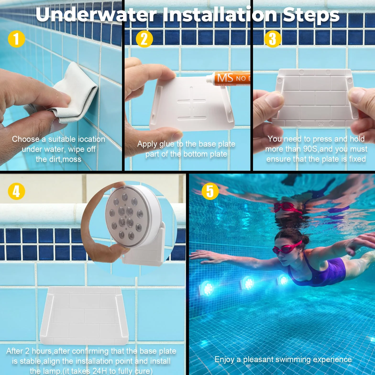Lampe LED Submersible Rechargeable 16 Couleurs IP68 Étanches RGB Piscine avec Télécommande USB