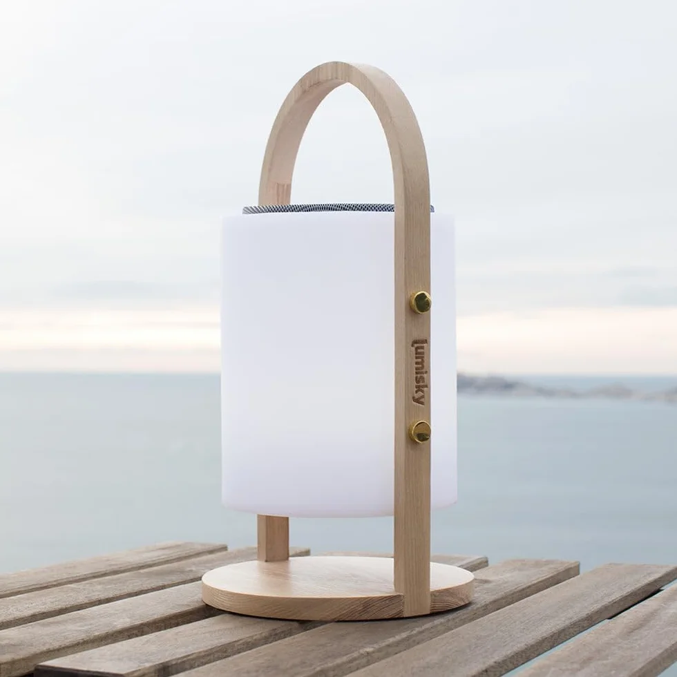 Lumisky Lampe enceinte bluetooth sans fil WOODY PLAY LED blanc/multicolore dimmable H37cm avec télécommande