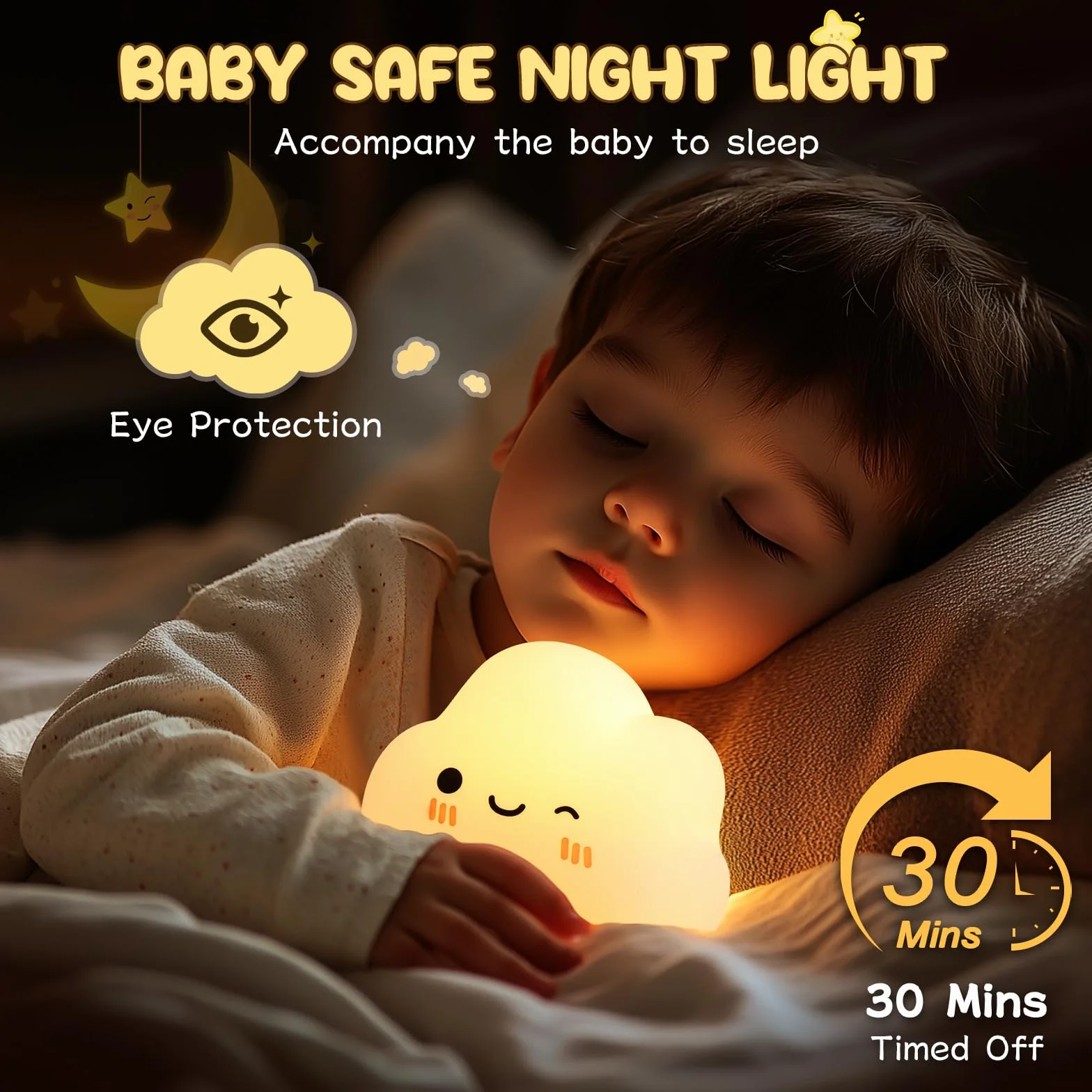 Diboniur Veilleuse Bébé Nuage Rechargeable, 7 Couleurs 3 Luminosité, Lampe de Chevet Enfant