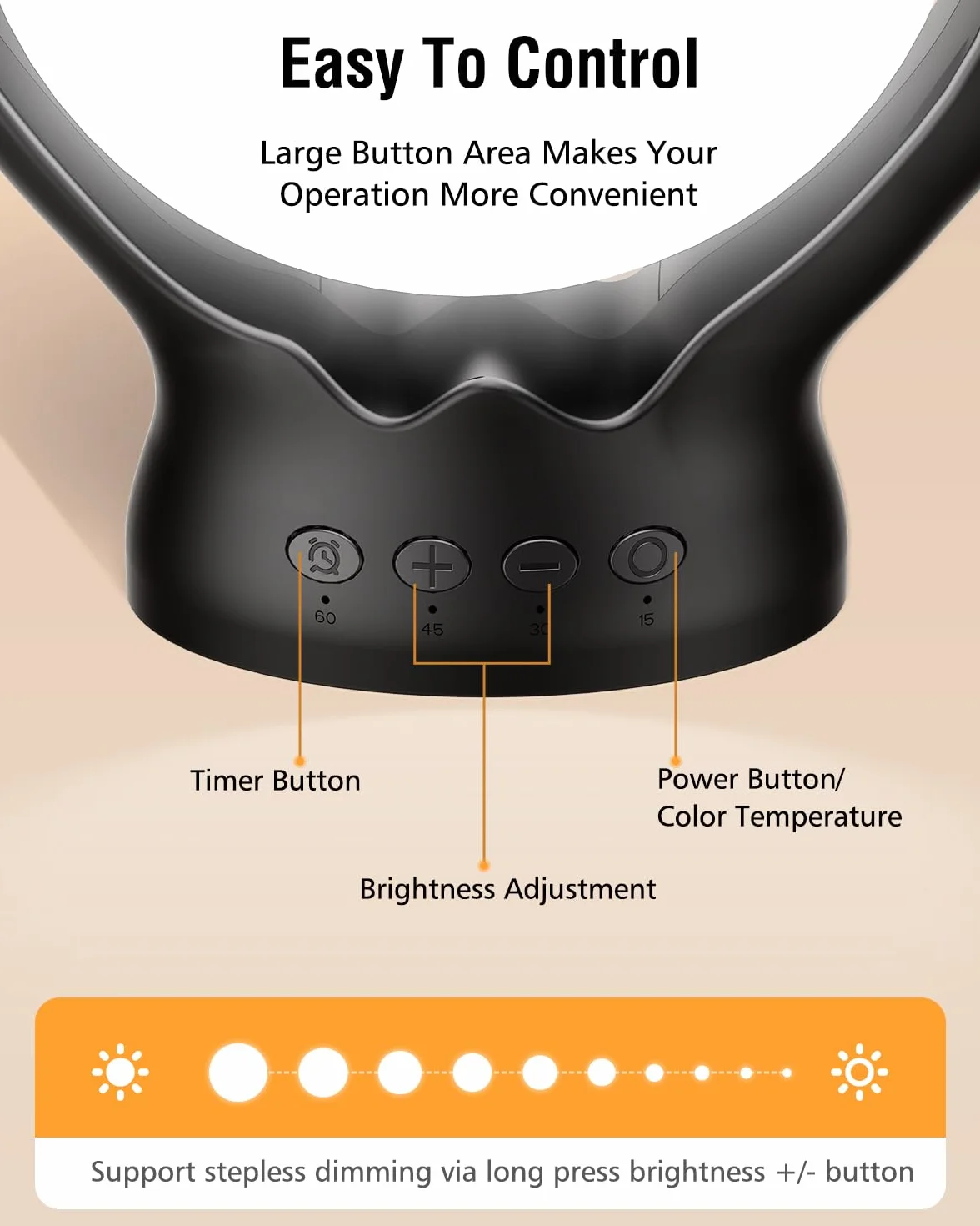 Lampe de luminothérapie 10000 Lux sans UV, Rotatif 210°, 3 températures de couleur, 4 minuteries, 5 luminosités réglables
