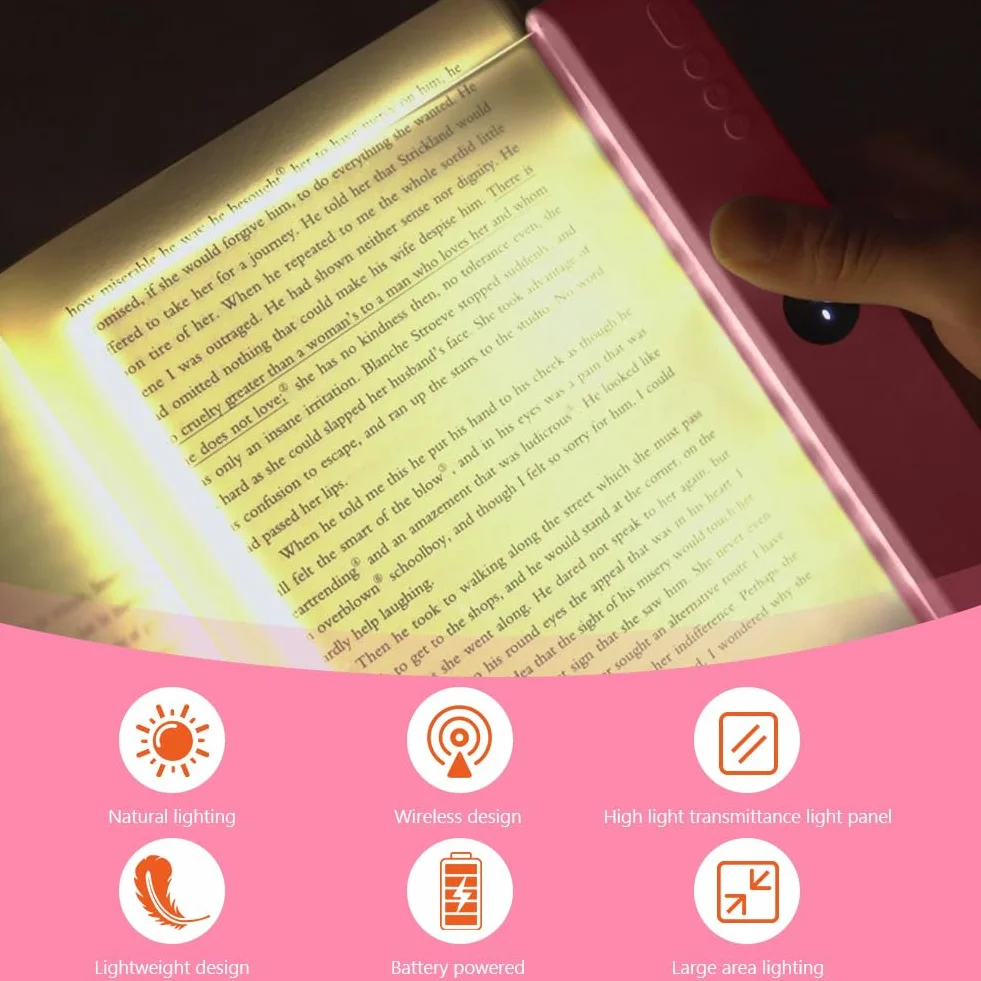 HOTUT Lampe de Livre Plate LED, Lampe de Lecture Portable, Protection des Yeux, Rose