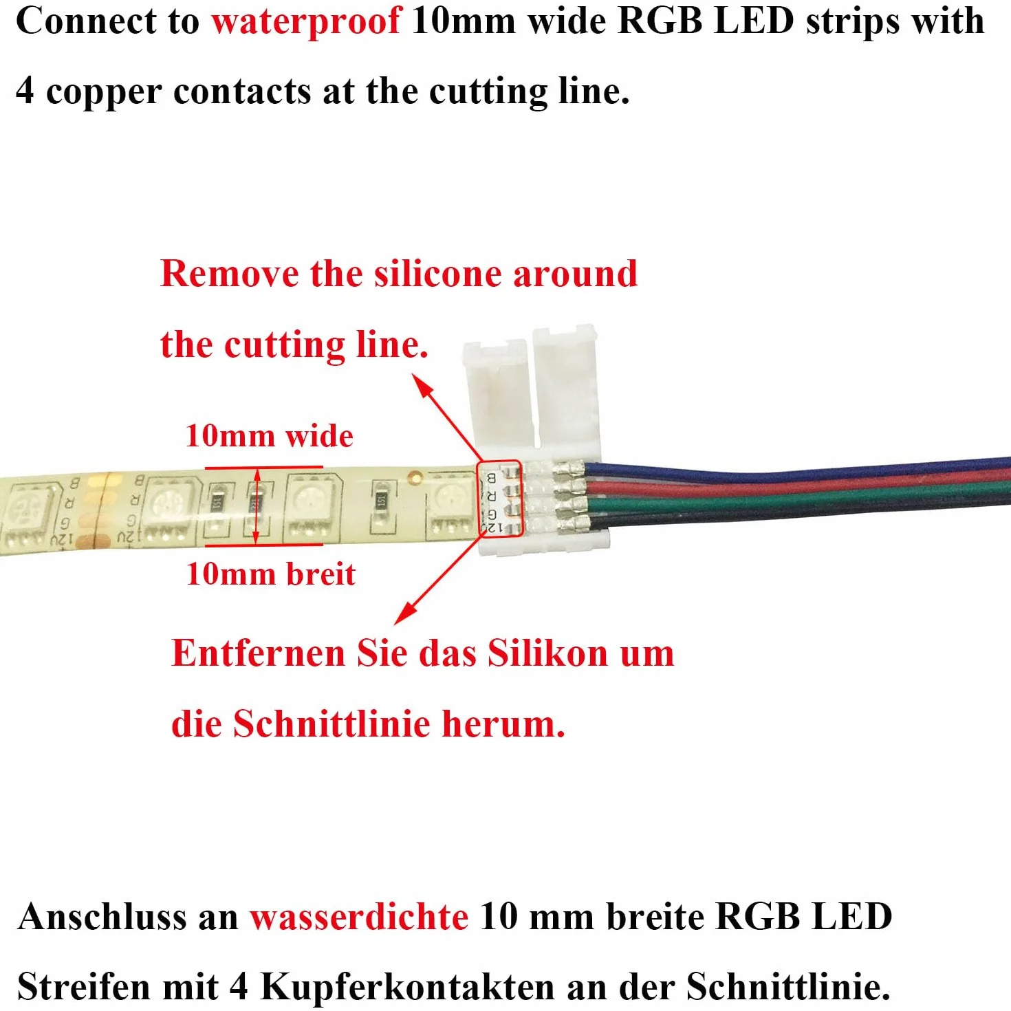 Connecteur Rapide LED RGB 5050 4 Broches 17cm Sans Soudure pour Bande LED SMD 5050/3528/2835