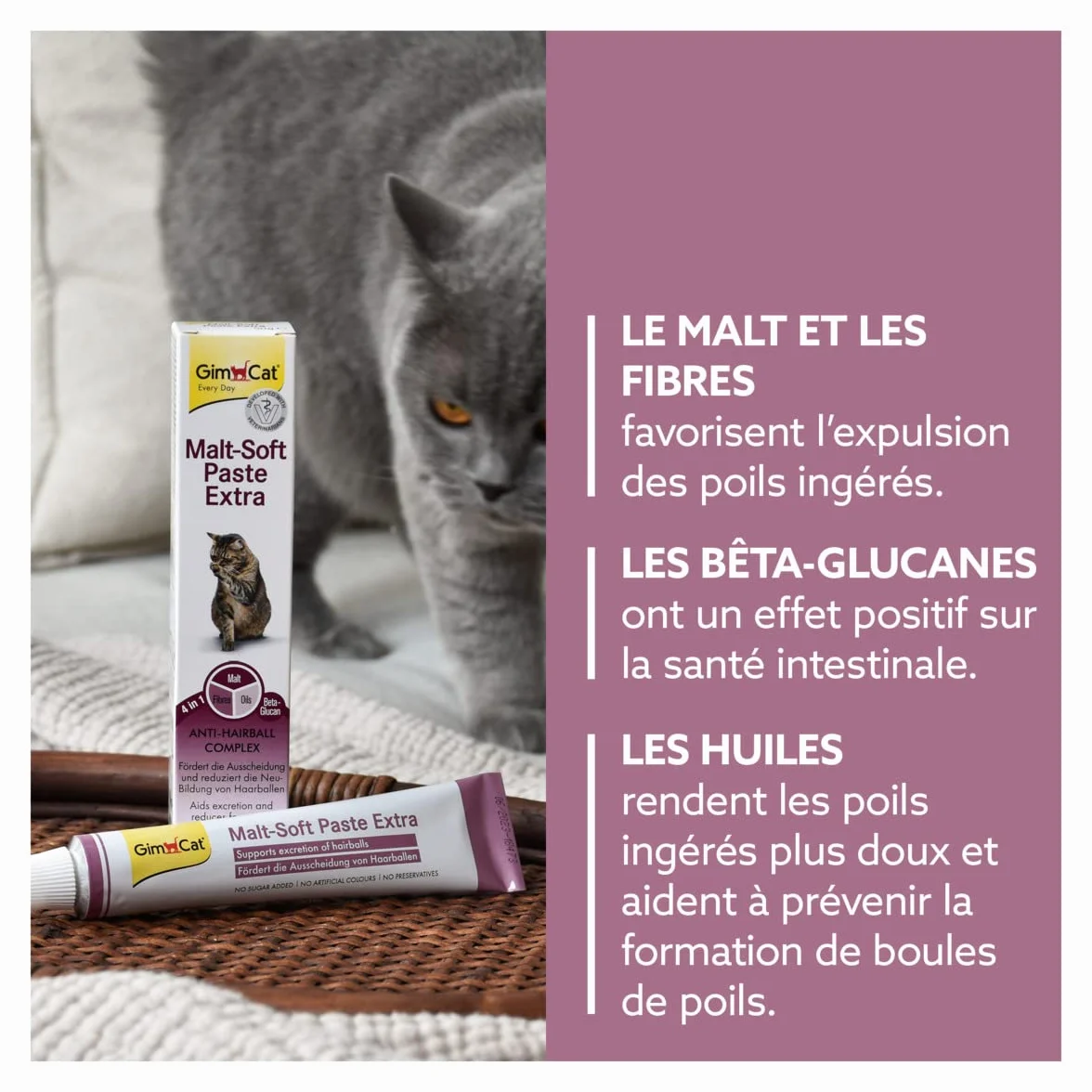 GimCat Pâte Malt-Soft Extra Anti-Hairball pour chats, 1 tube 200 g
