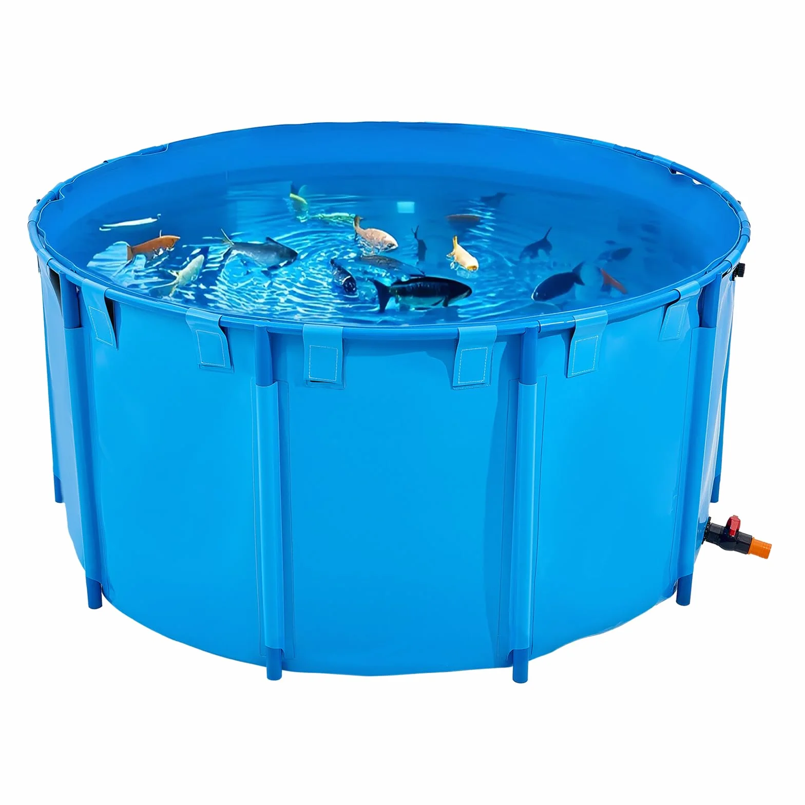 VEVOR Bassin à Poissons Hors Sol 3100 L, Étang en Toile PVC avec Cadre Plastique et Vanne de Vidange, Bleu