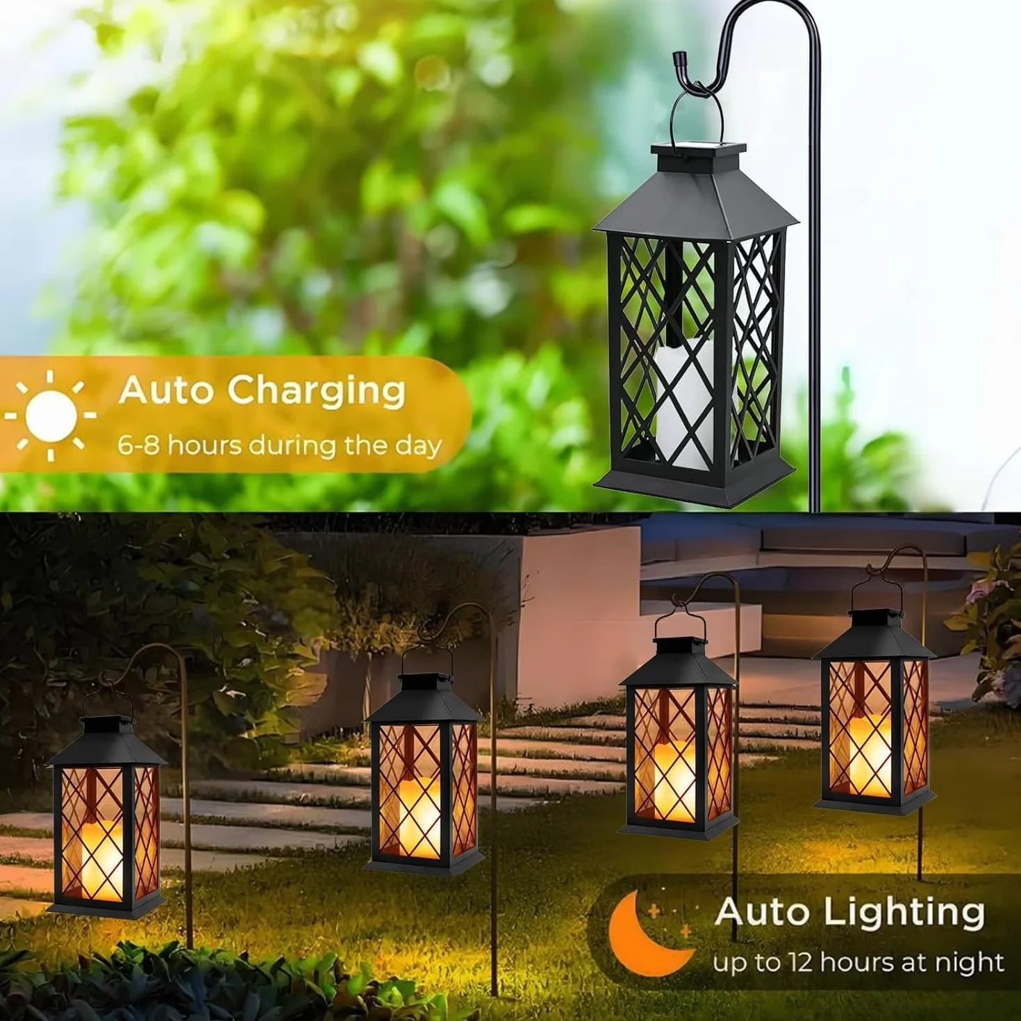 Lanterne Solaire Exterieur 2 Pièces 35cm Lampe Jardin Verre Trempé Étanche Noir