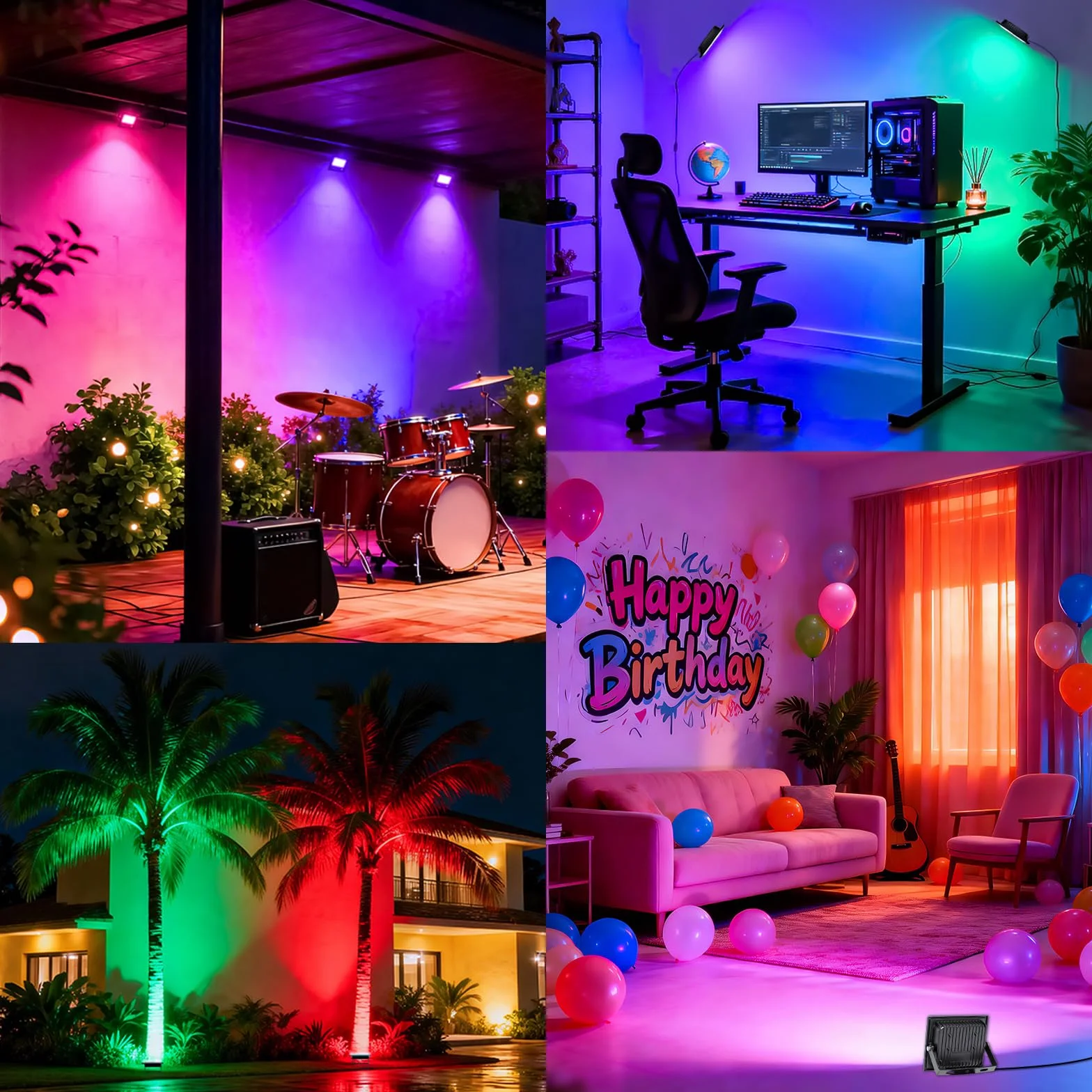 CREATESTAR 30W Projecteur LED RGB Exterieur 2pcs, 16 Millions Couleurs, IP66 Etanche avec APP Bluetooth et Telecommande