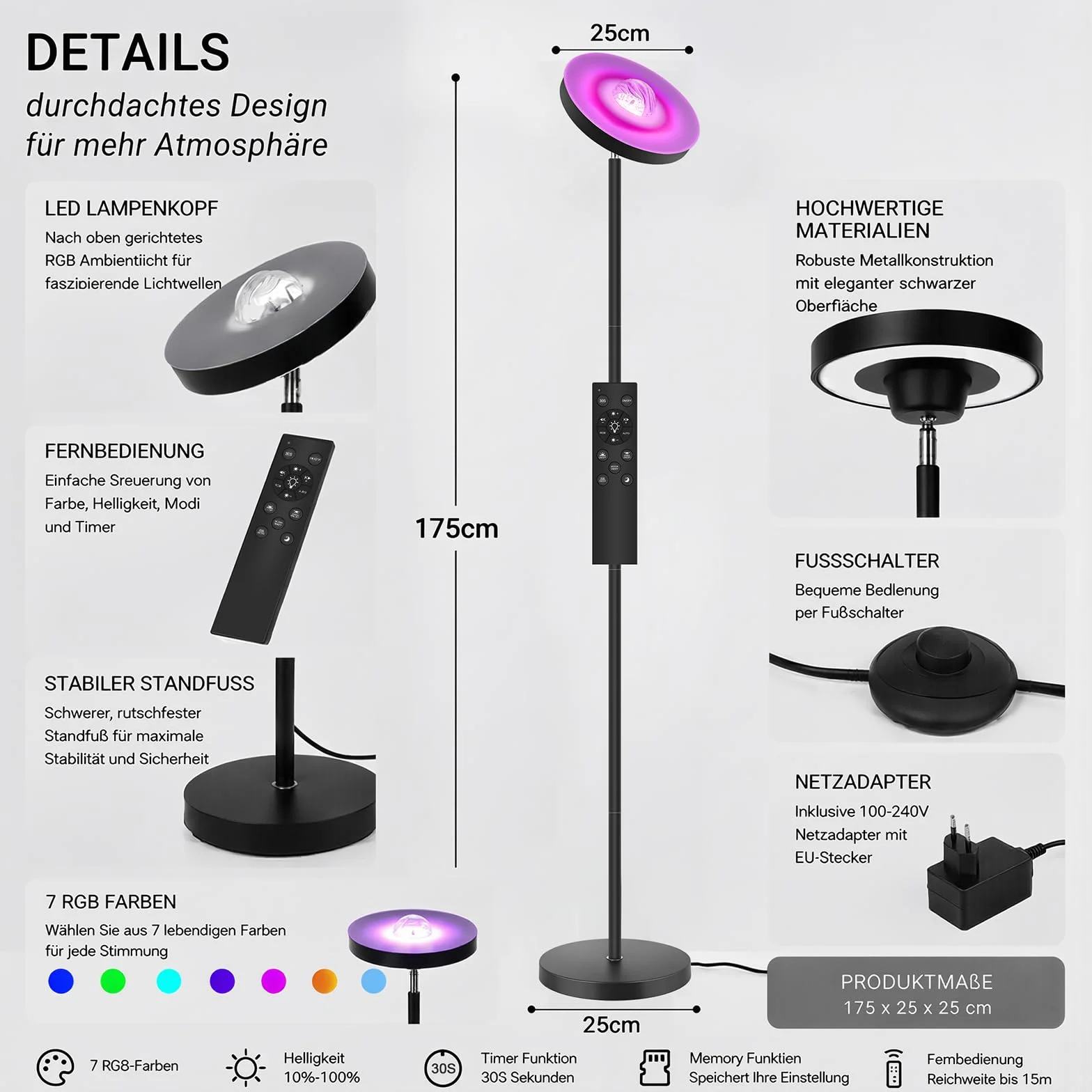 Lampadaire LED RGB avec Télécommande Projecteur Ciel Étoilé Dimmable Noir