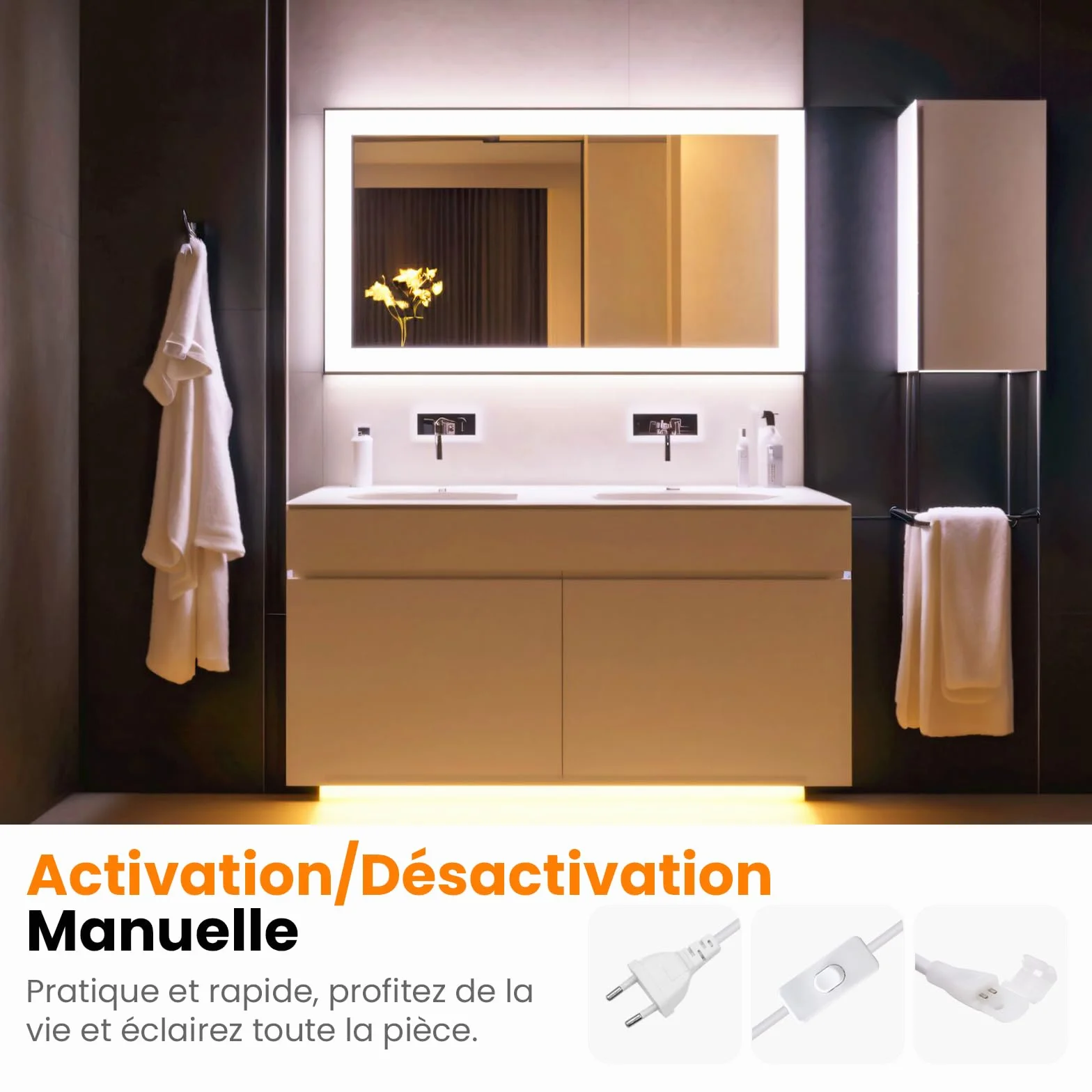 Bande Lumineuse LED COB 240 LEDs/mètre Néon Flex Découpable 220V avec Interrupteur Ruban LED Éclairage Intérieur Extérieur 1M