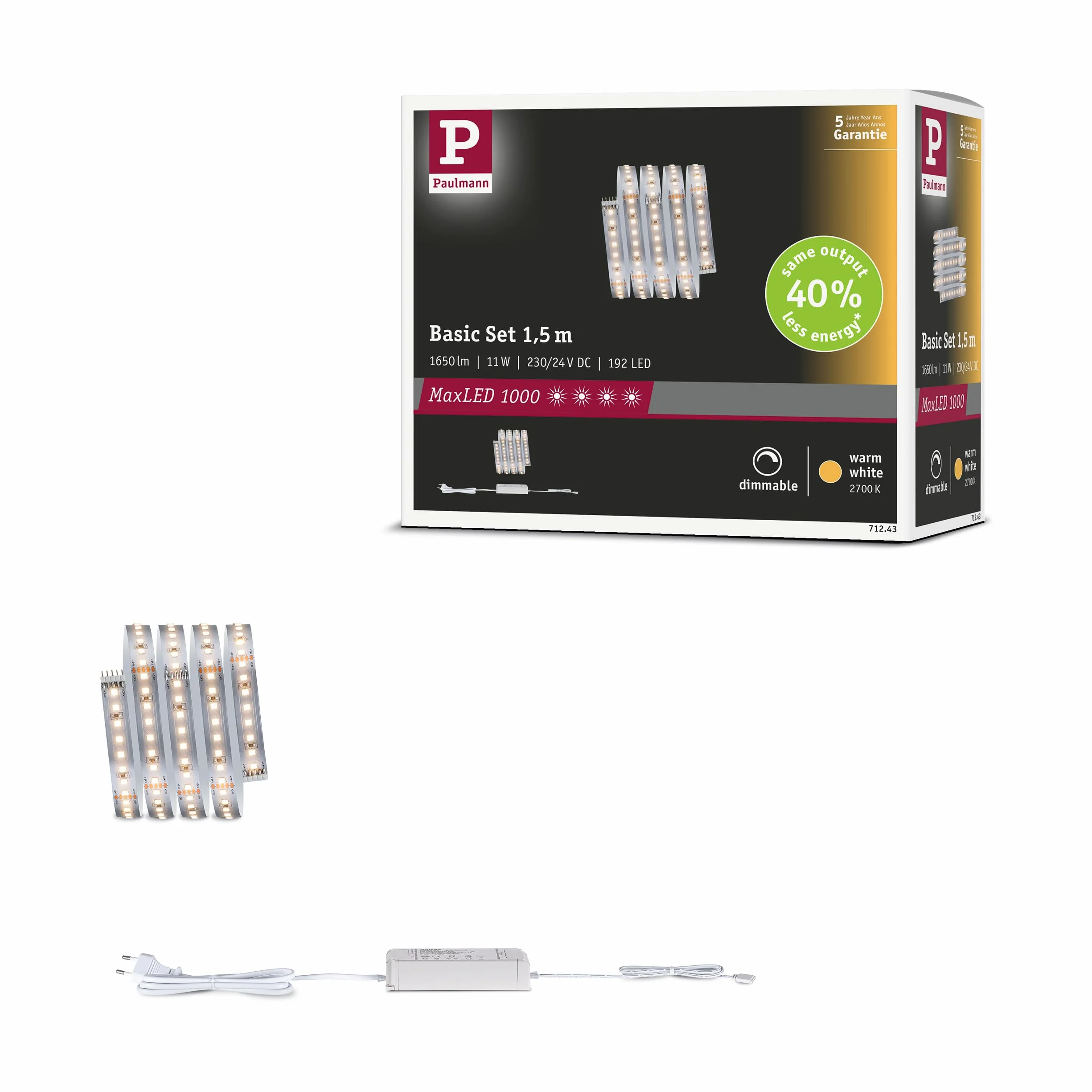 Paulmann MaxLED 1000 Strip LED Blanc chaud Kit de base 1,5m 11W 1100lm/m 2700K