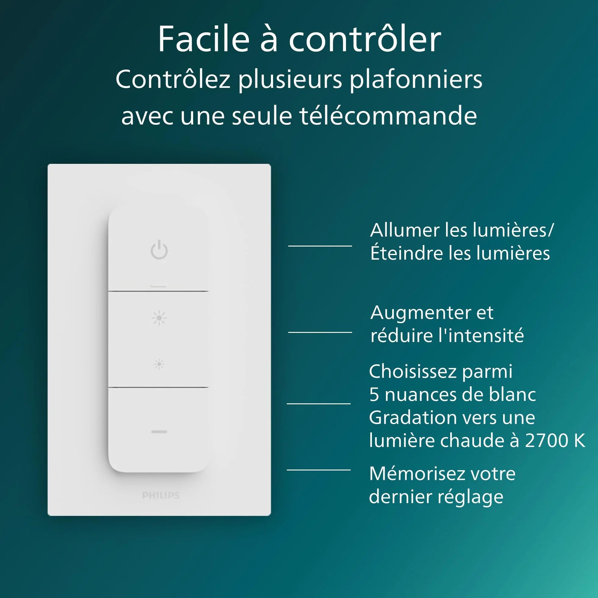 Philips Superslim Plafonnier Rond Télécommandé 16W 29.1cm Blanc 5 Ambiances Gradation 1%