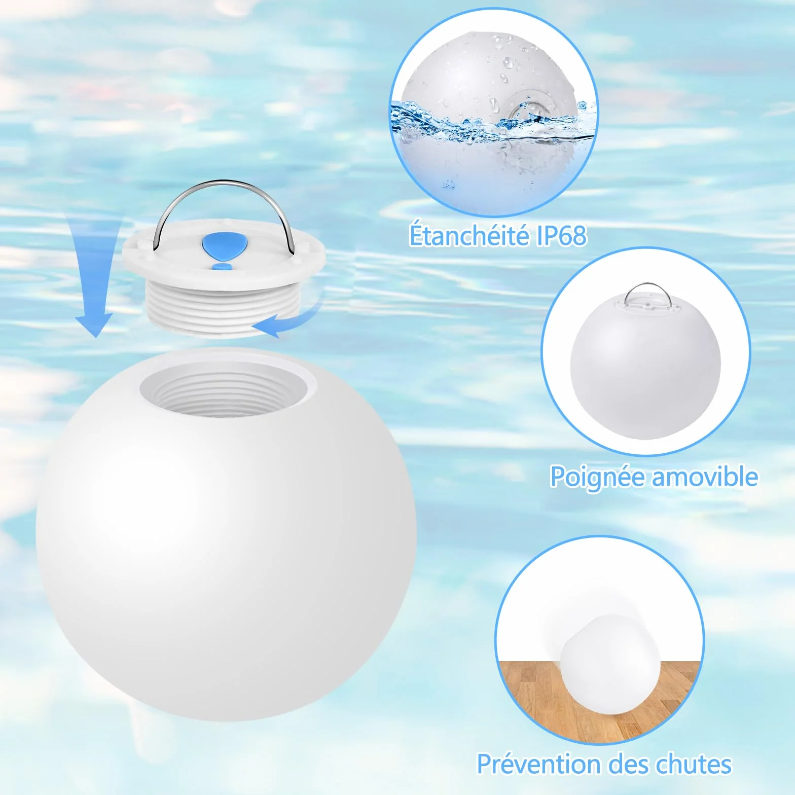 Lot de 4 lampes de piscine flottantes RVB 16 couleurs avec télécommande étanches