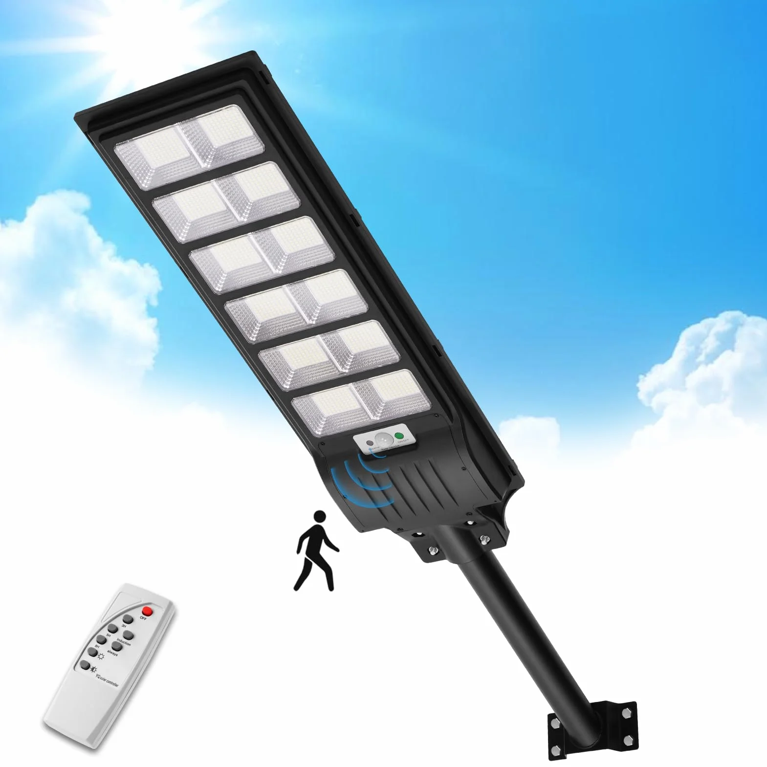 Lampadaire Solaire Exterieur 600W 1080 LEDs IP66 avec Télécommande Détecteur de Mouvement Viugreum