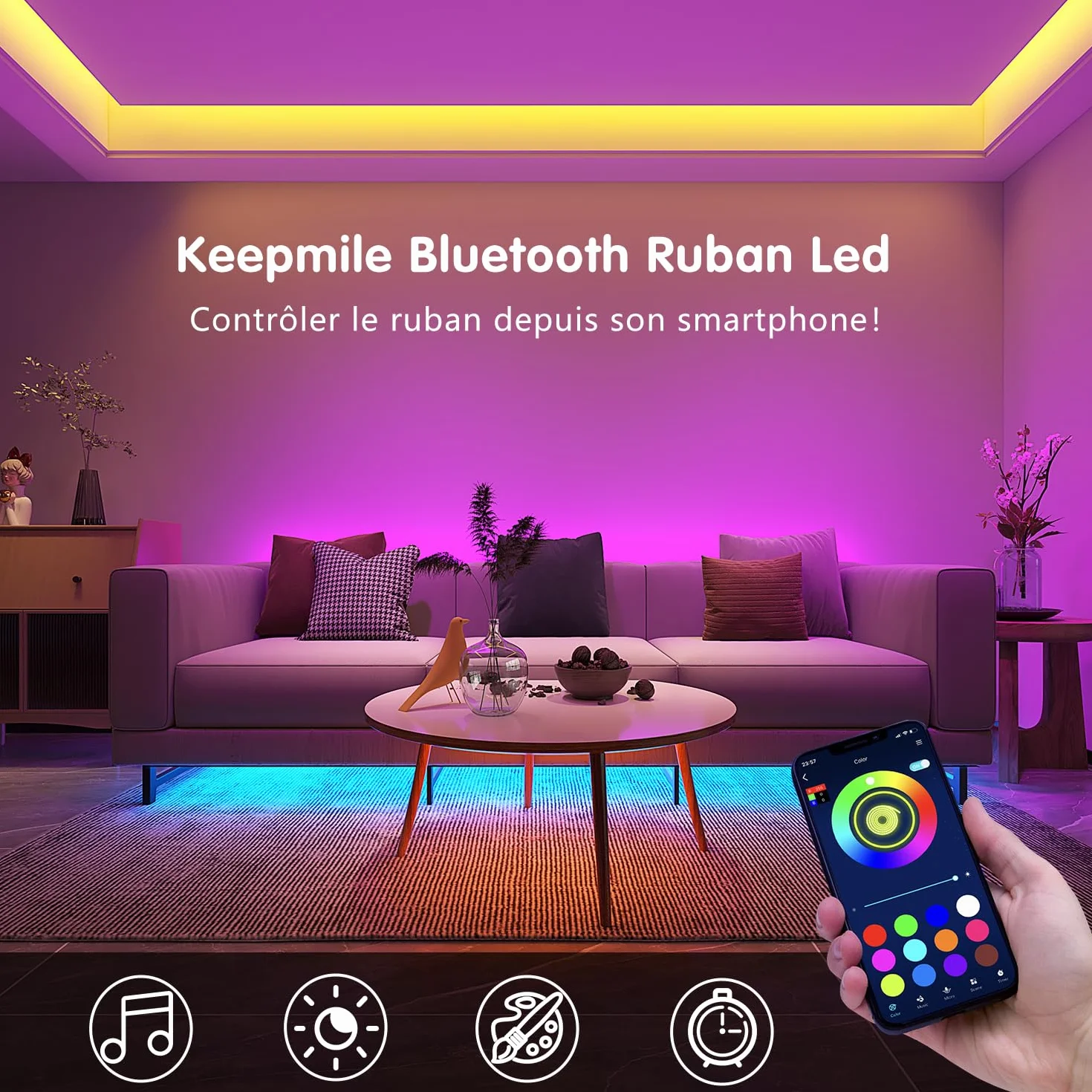 Keepsmile Ruban LED 30m (15mx2) Bluetooth Chambre, Bande LED Télécommande APP, Guirlande Lumineuse Décoration