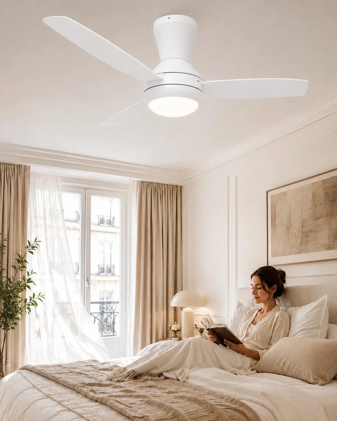 Airwit Ventilateur Plafond avec Lumiere LED 106cm, 3 Pales, Dimmable, Telecommande, Blanc
