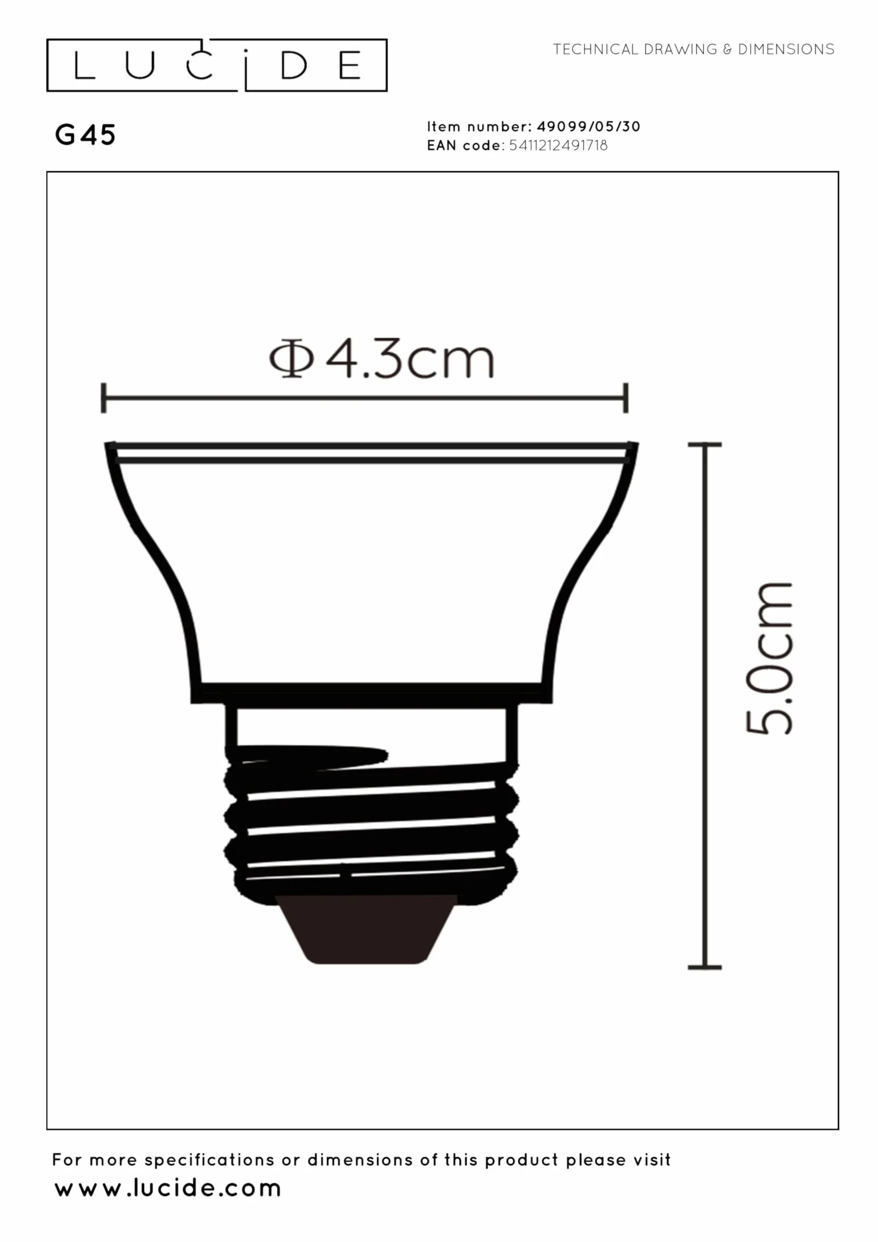 LUCIDE G45 Ampoule LED E27 5W 2700K Noir 3 StepDim Ø4,3 cm