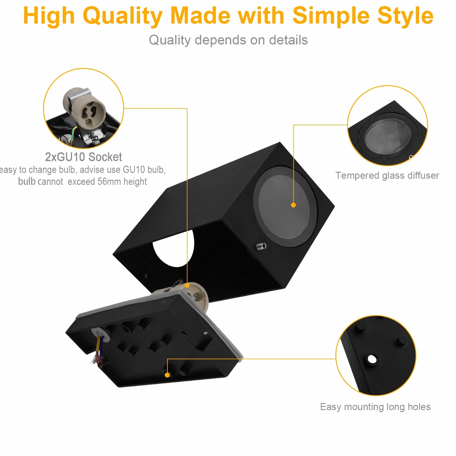 Klighten Lot de 2 Applique Murale Noir IP65 Etanche Up Down Lampe Murale Aluminium GU10