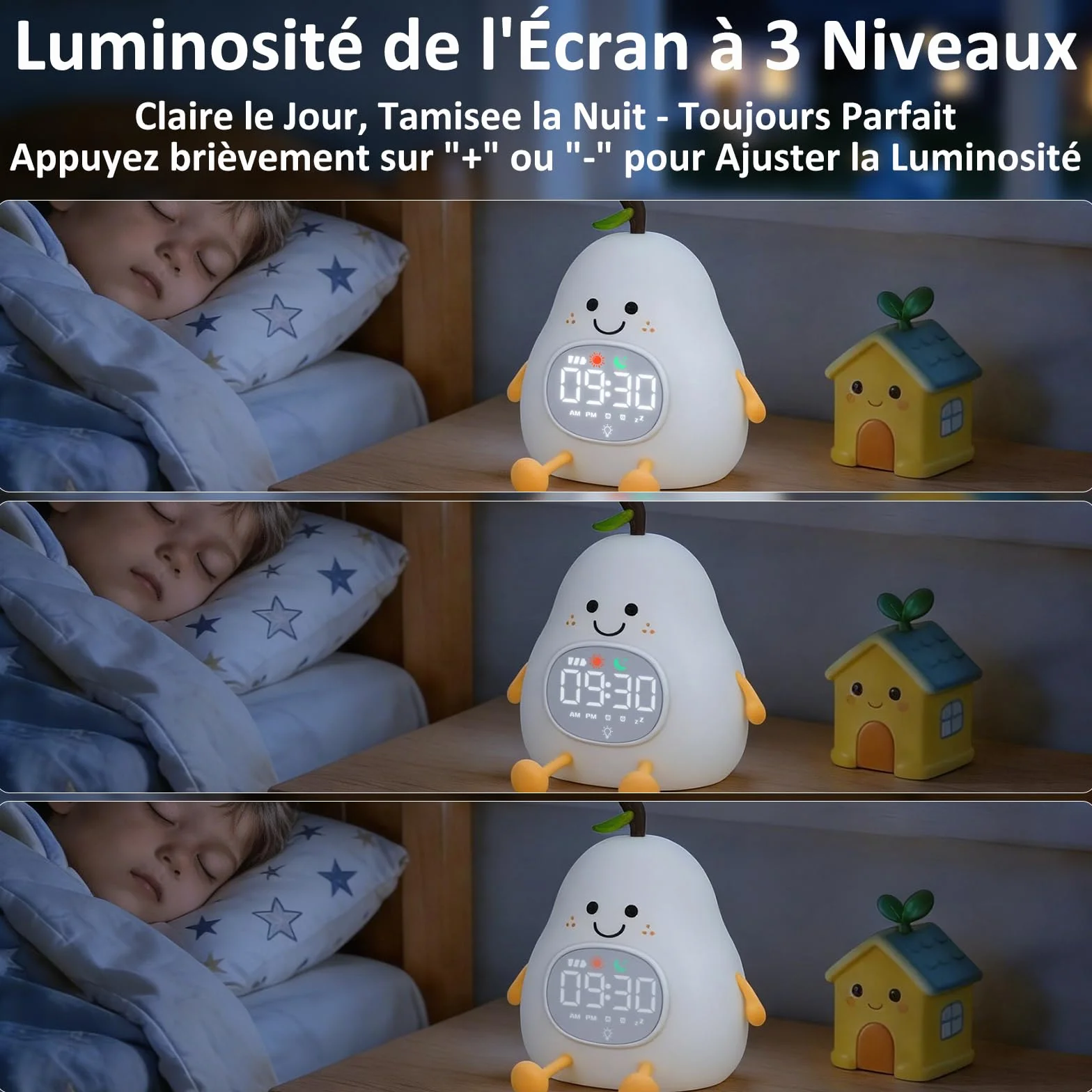 Réveil Enfant Éducatif Jour/Nuit Lumineux en Silicone avec Veilleuse