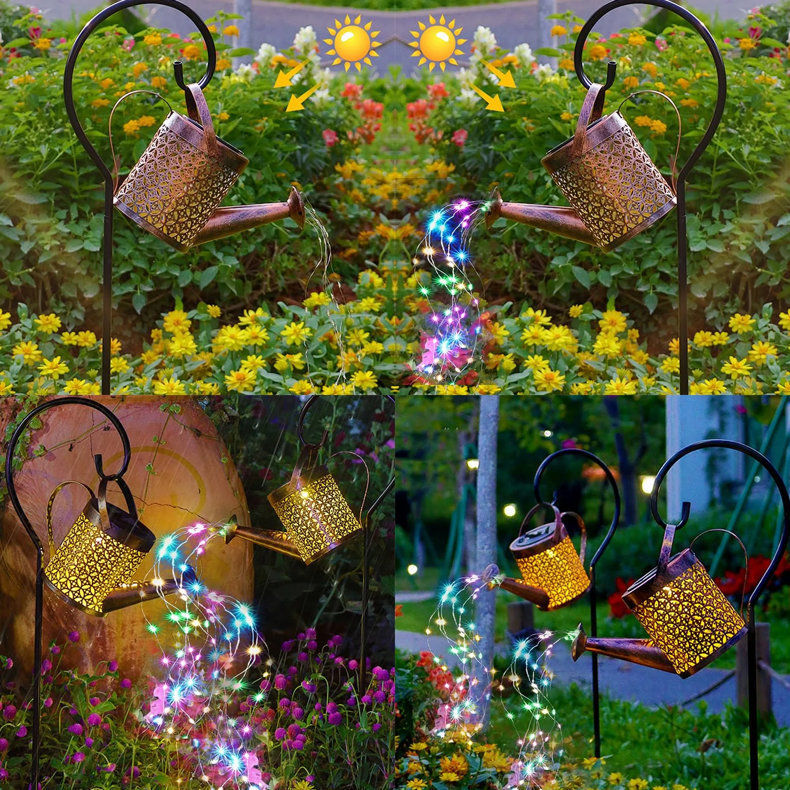 Lampe Arrosoir Solaire Extérieur 60 LED Lanterne Étanche IP65 Blanc Chaud Jardin