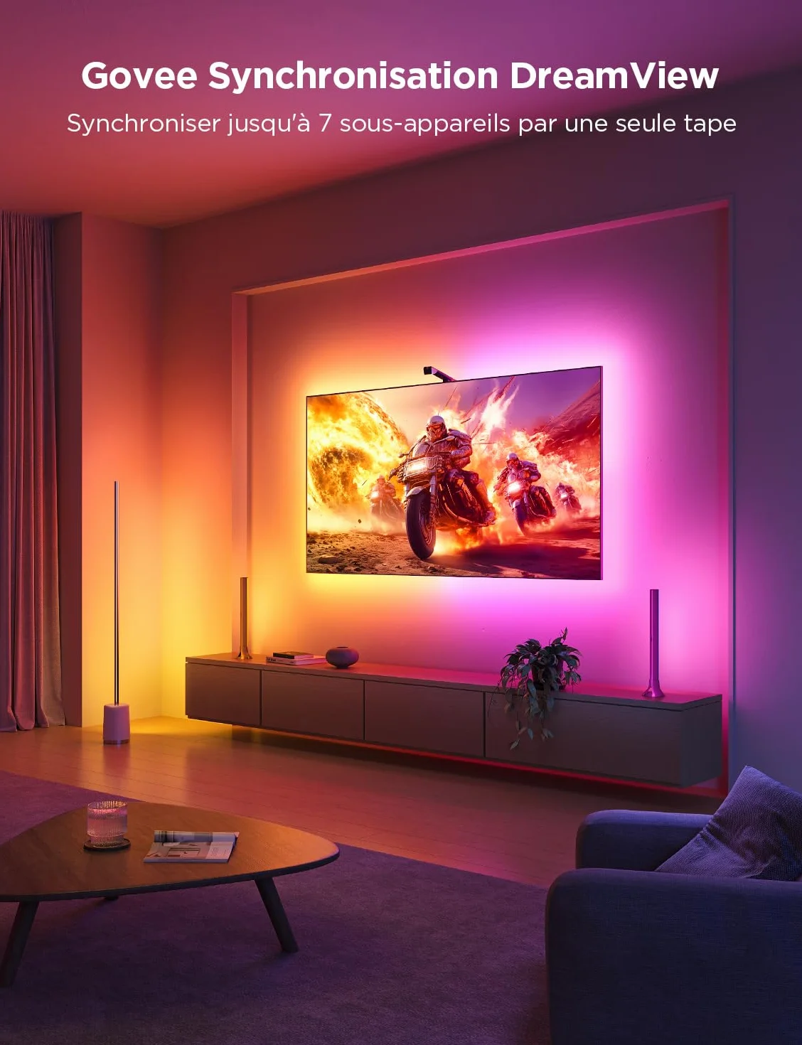 Govee TV Backlight 3 Lite avec Correction Fisheye, Ruban LED Ambilight RGBICW 3,6 m 55-65 pouces WiFi